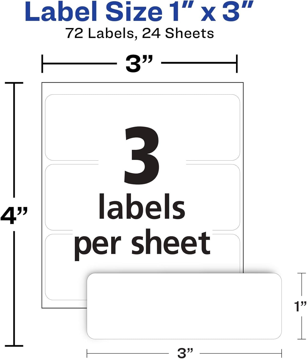 Multi-Use Removable Labels, “X3”,White,Non-Printable,72 Blank Labels Total(6728)