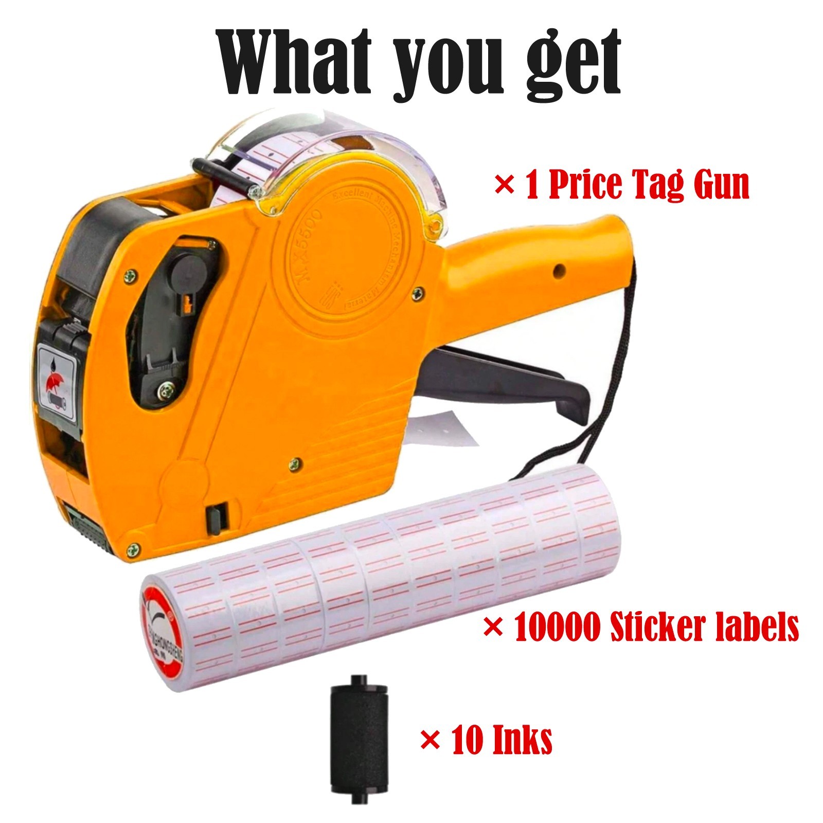 8 Digits Price tag Gun with 15000 Sticker Labels and 10 Ink Refill Marker Yellow