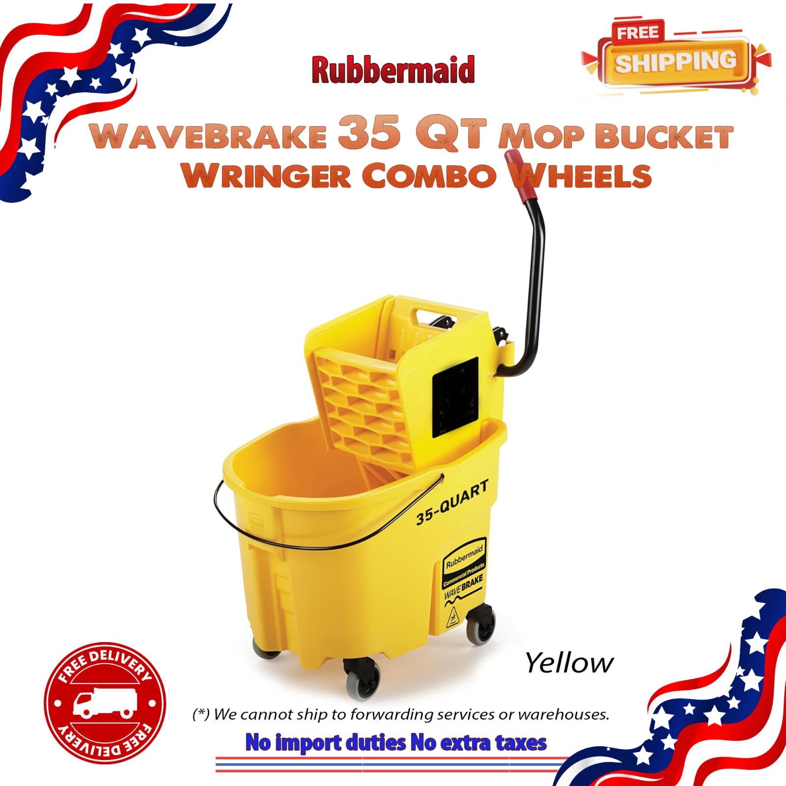Rubbermaid WaveBrake 35 Qt Mop Bucket Wringer Combo Wheels Yellow Duty