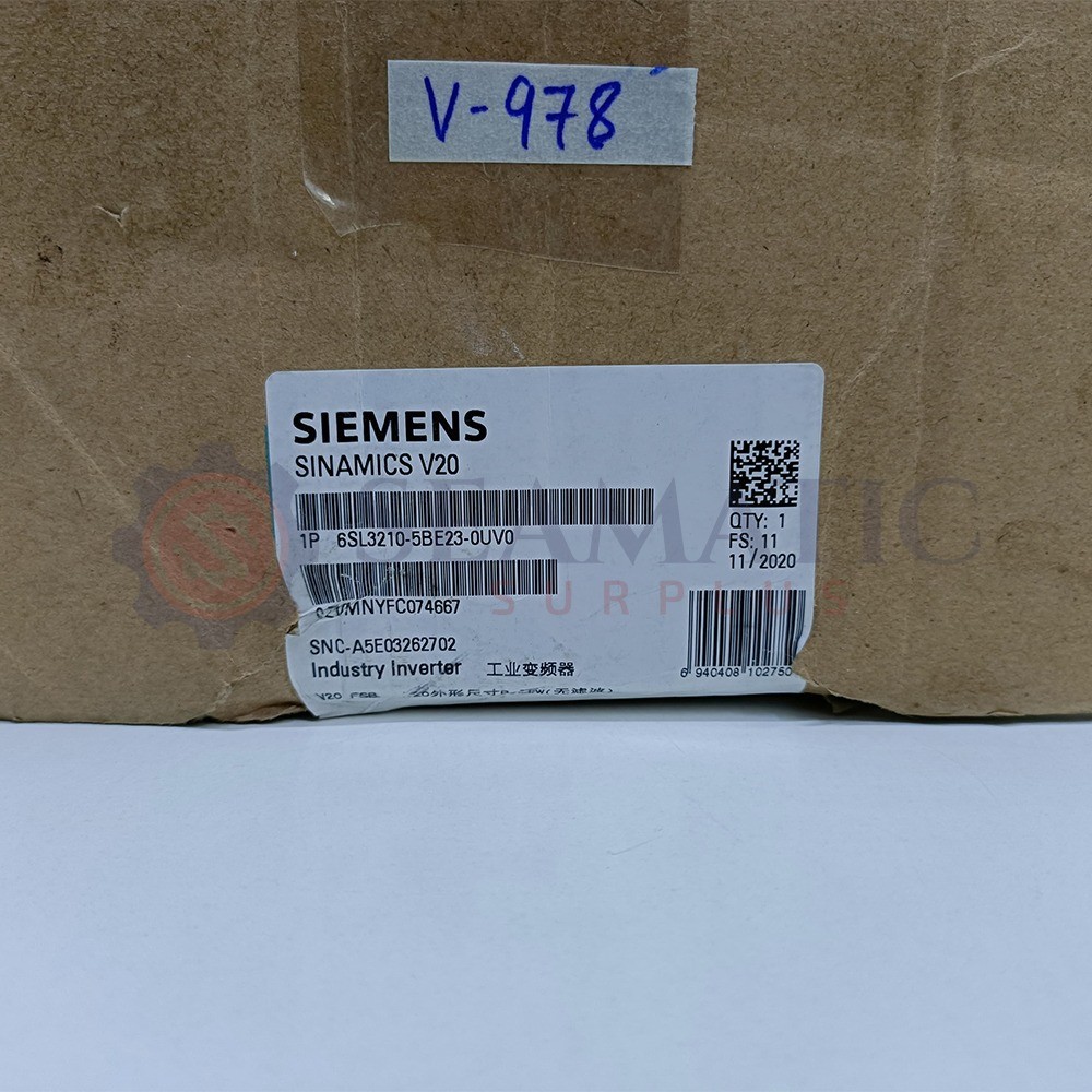New Siemens 6SL3210-5BE23-0UV0 Inverter Drive, 3 kW, 3 Ph, 400 Vac, 7.3A, V#978