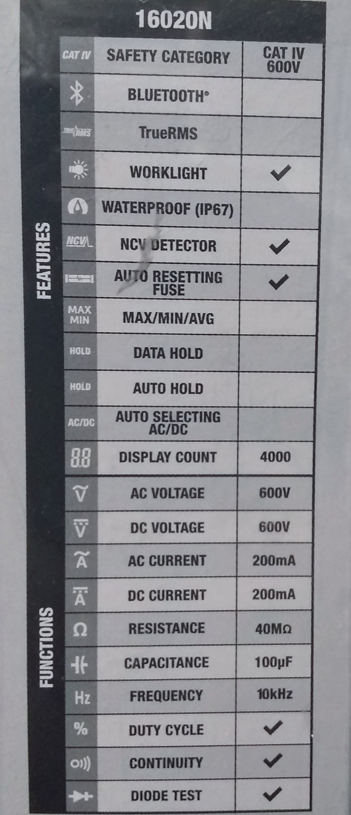 Southwire MULTIMETER 16020N Compact 3-in-1 CAT IV Multimeter 600V NCV Worklight