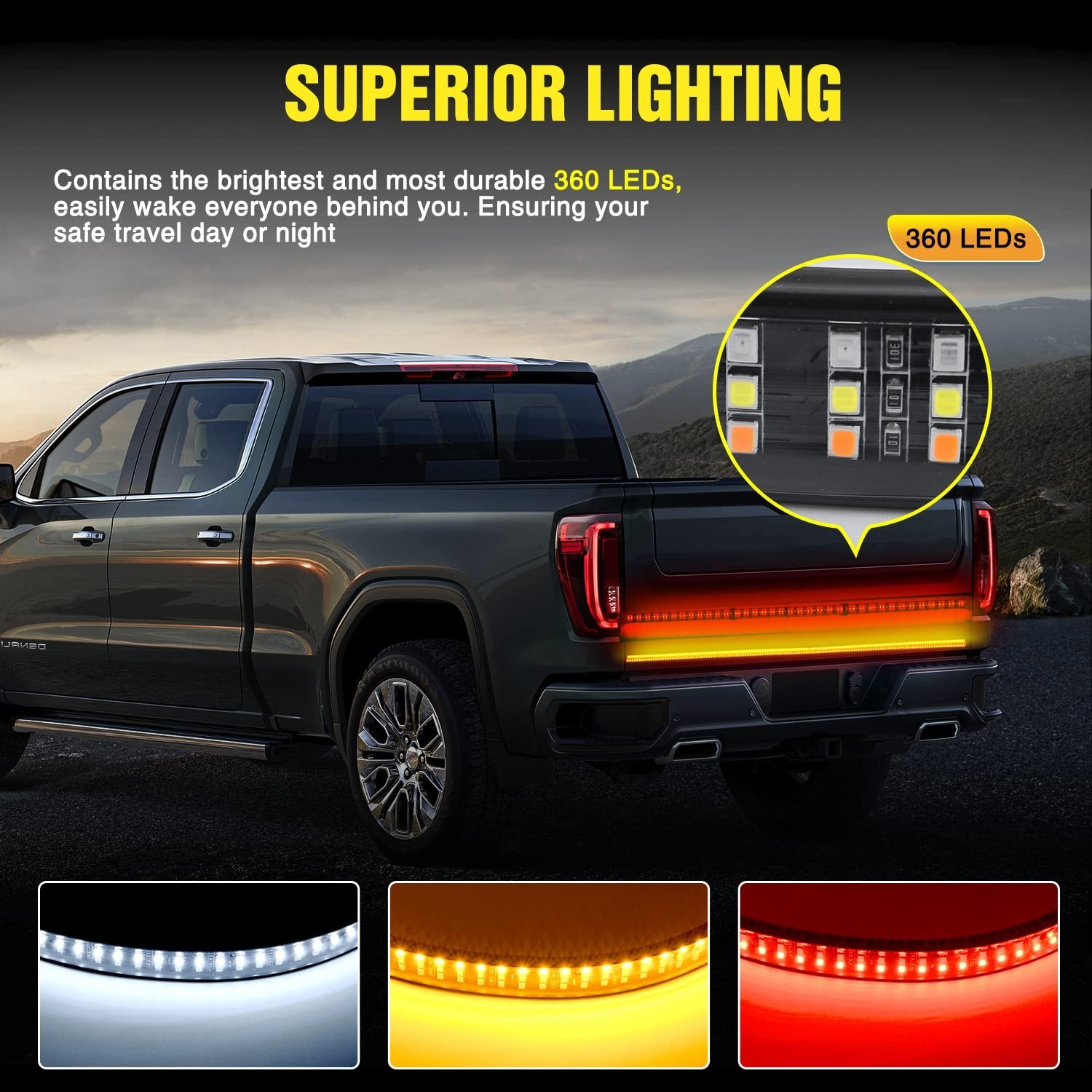 60 Inch Triple Row 432 LED Truck Tailgate Light Bar Strip, Red Running Brake …
