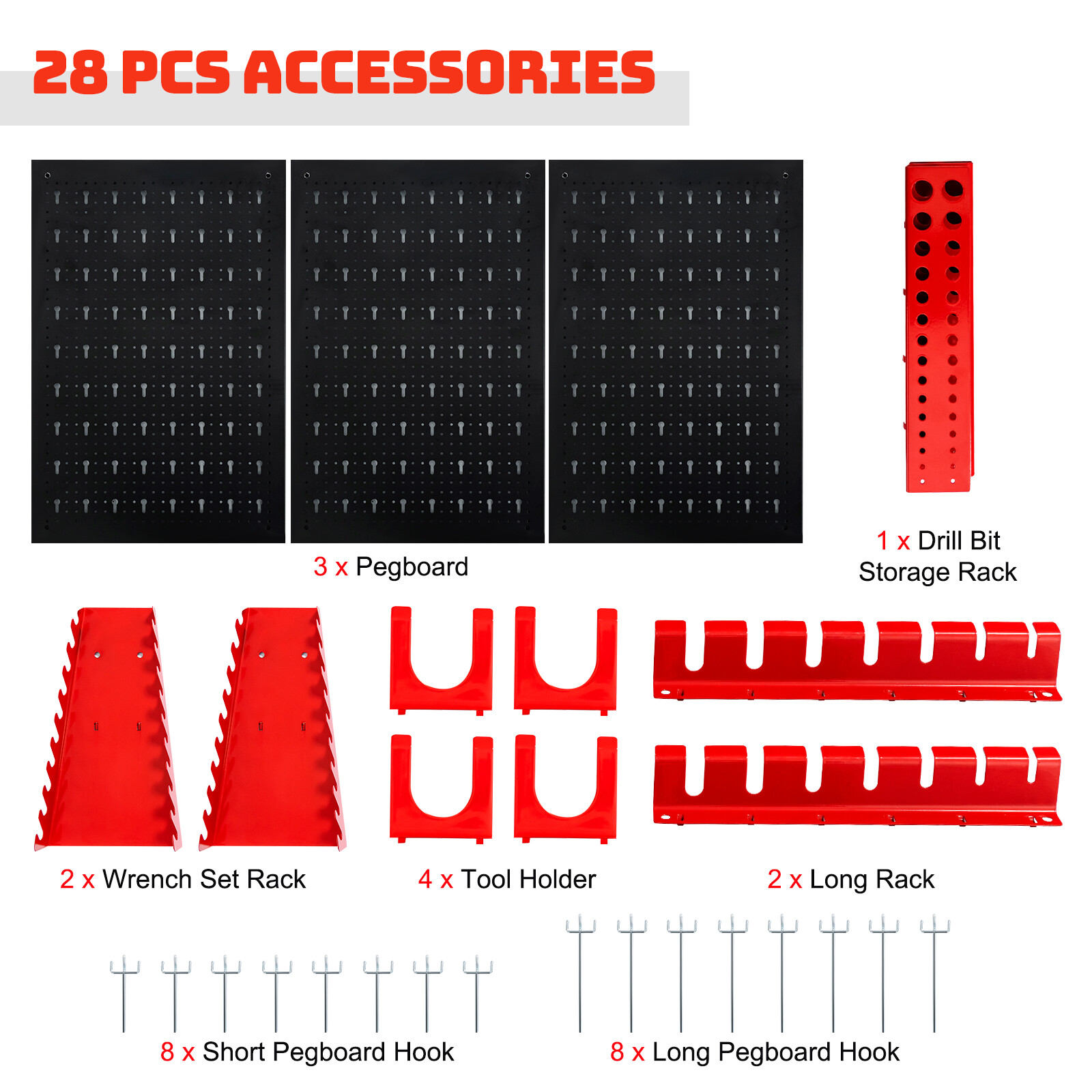 Pegboard Wall Organizer Kit 4 ft.Metal Toolboard W/ 25 Accessories & 3 Pegboards