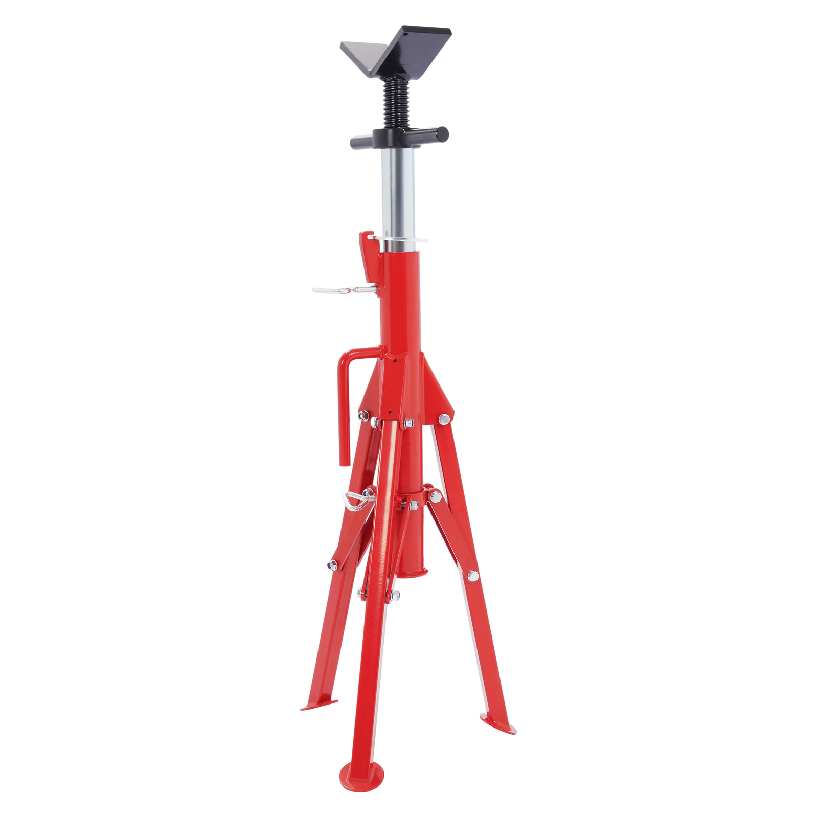 V-Head Pipe Stand Folding Tripod Jack 28″-52″ Height 12″ Pipe 2500LB Steel Red