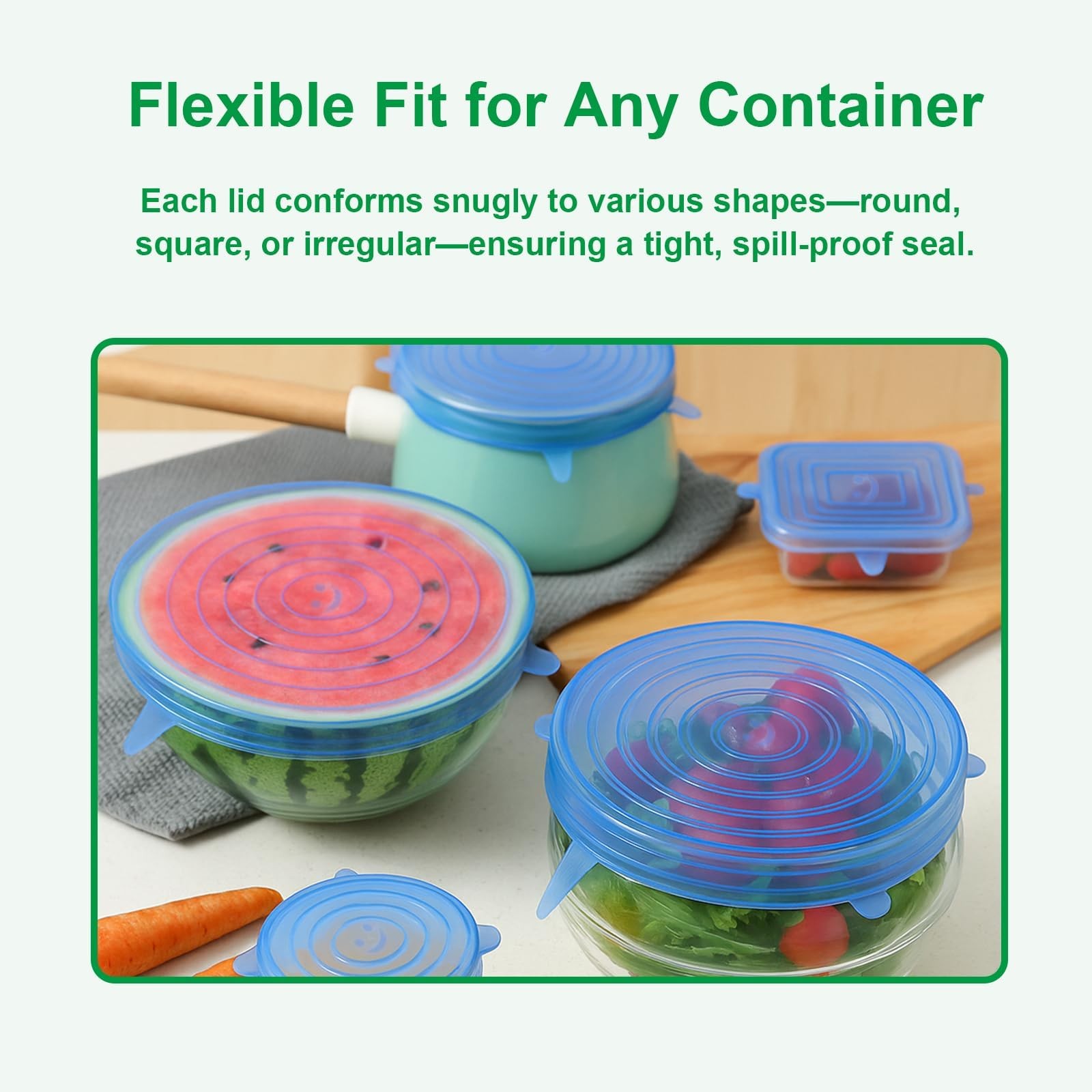 Silicone Stretch Lids – 6 Pack 2.6in, 3.7in, 4.3in, 5.5in, 6.3in, 7.7in, Blue