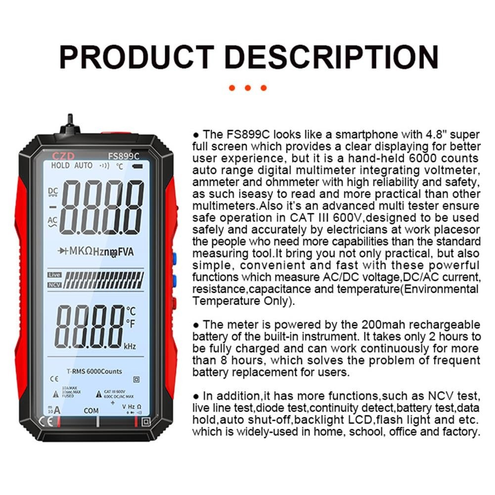 USB Rechargeable Digital Multimeter, 2026 Upgraded Fs899l Multimeter, Automat…