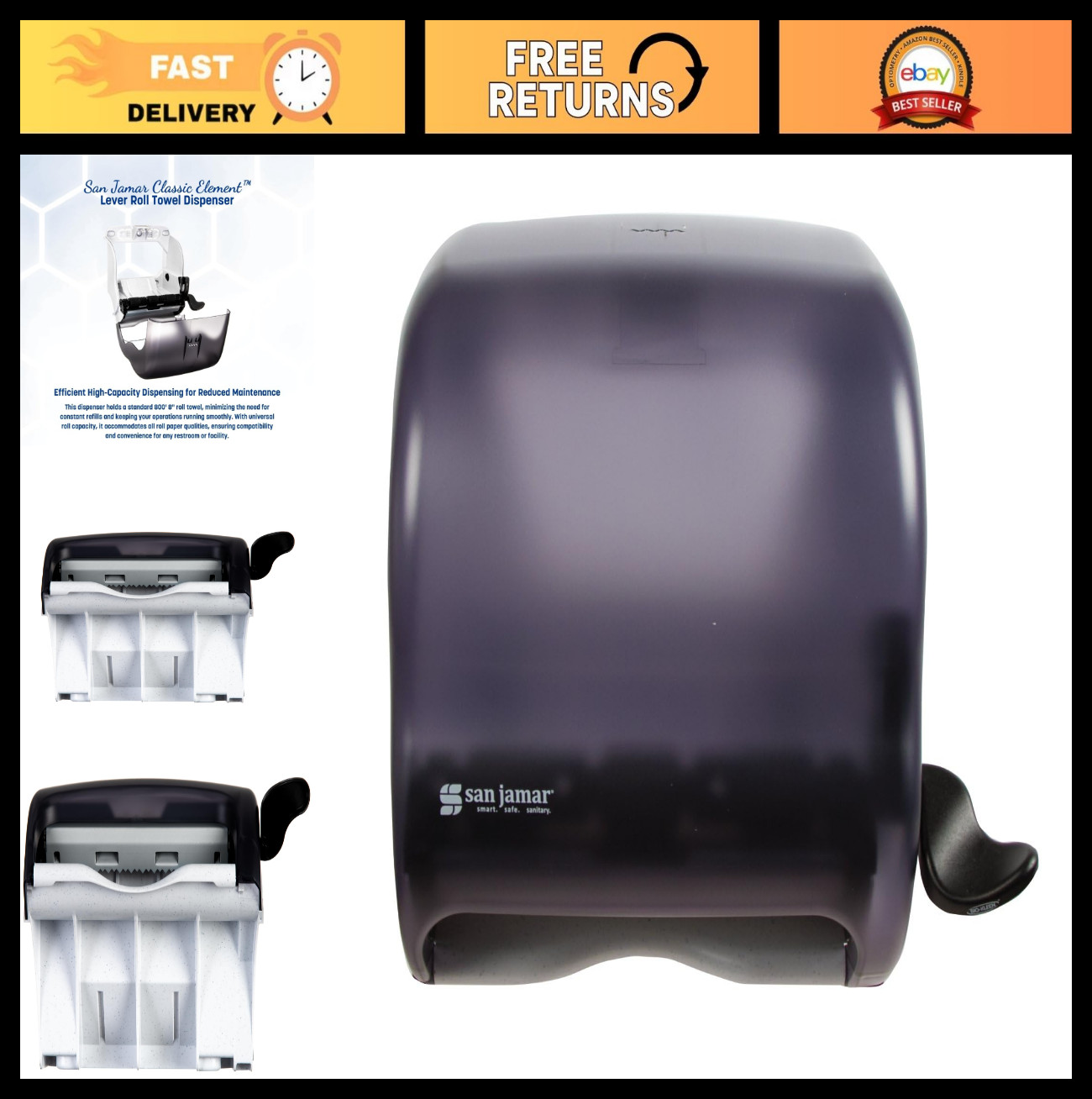 Wall-Mounted Paper Towel Dispenser – Universal Fit for All Core Sizes, Black Pea