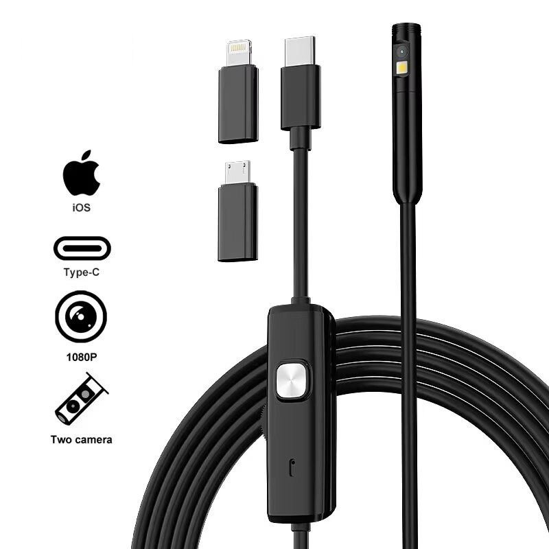 Dual Lens Camera Endoscope Inspection Cam Waterproof 8LED iPhone iPad Android US