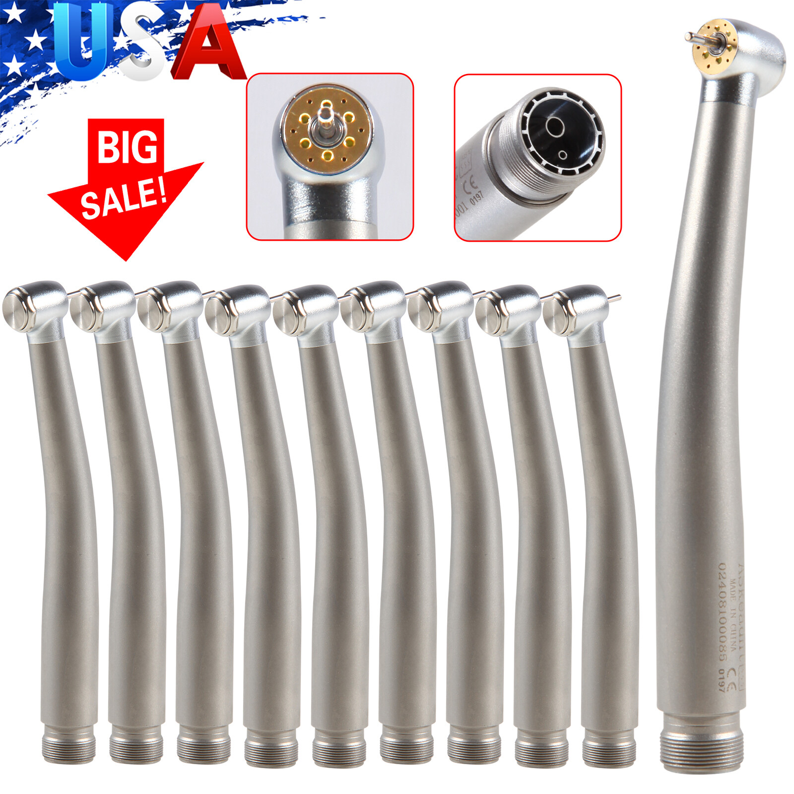 1-10 Dental 6 LED E-generator Fiber Optic High Speed Handpiece 2Hole 6 Sprays