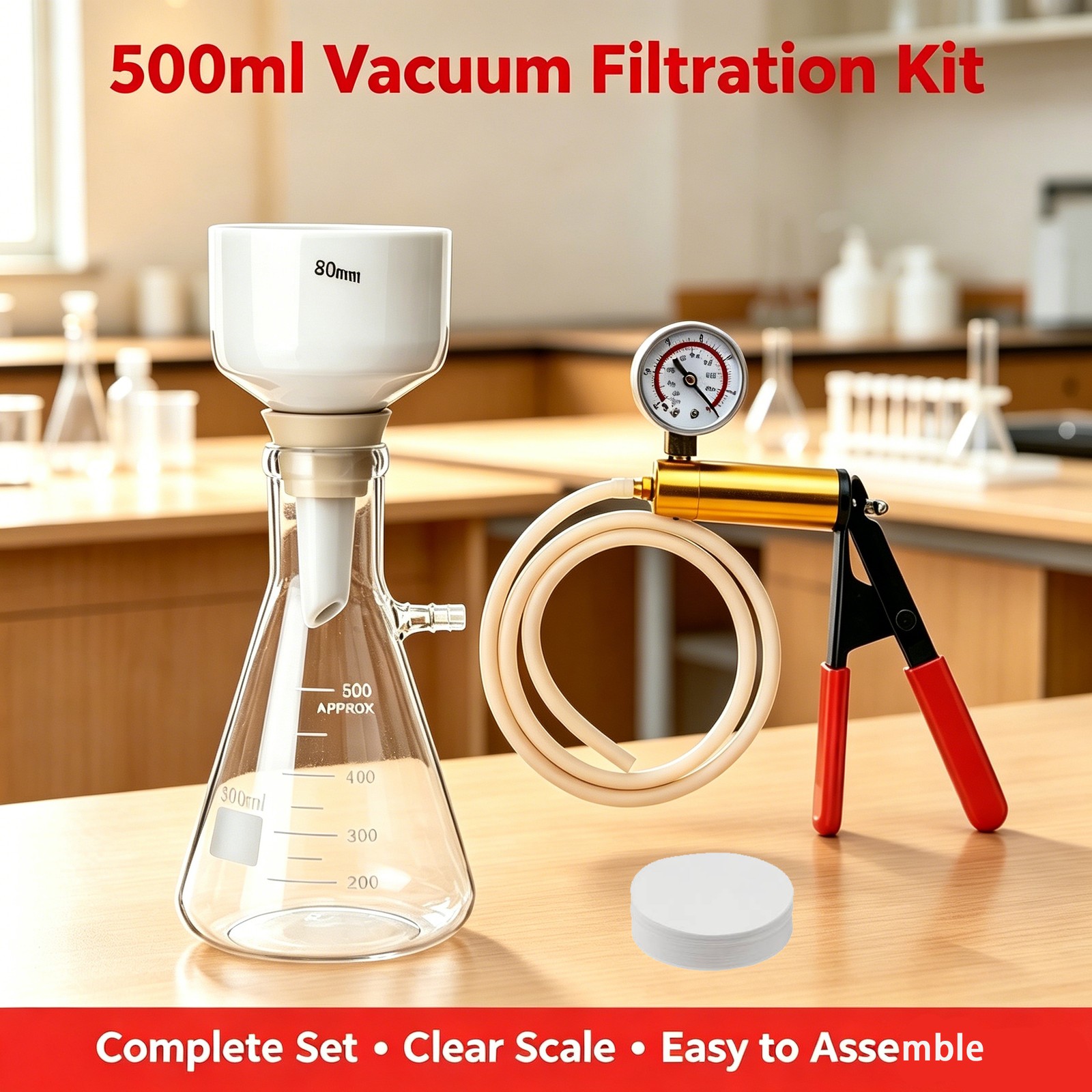 500 mL Buchner Funnel Filtering Vacuum Filtering Flask w/ Handheld Vacuum Pump