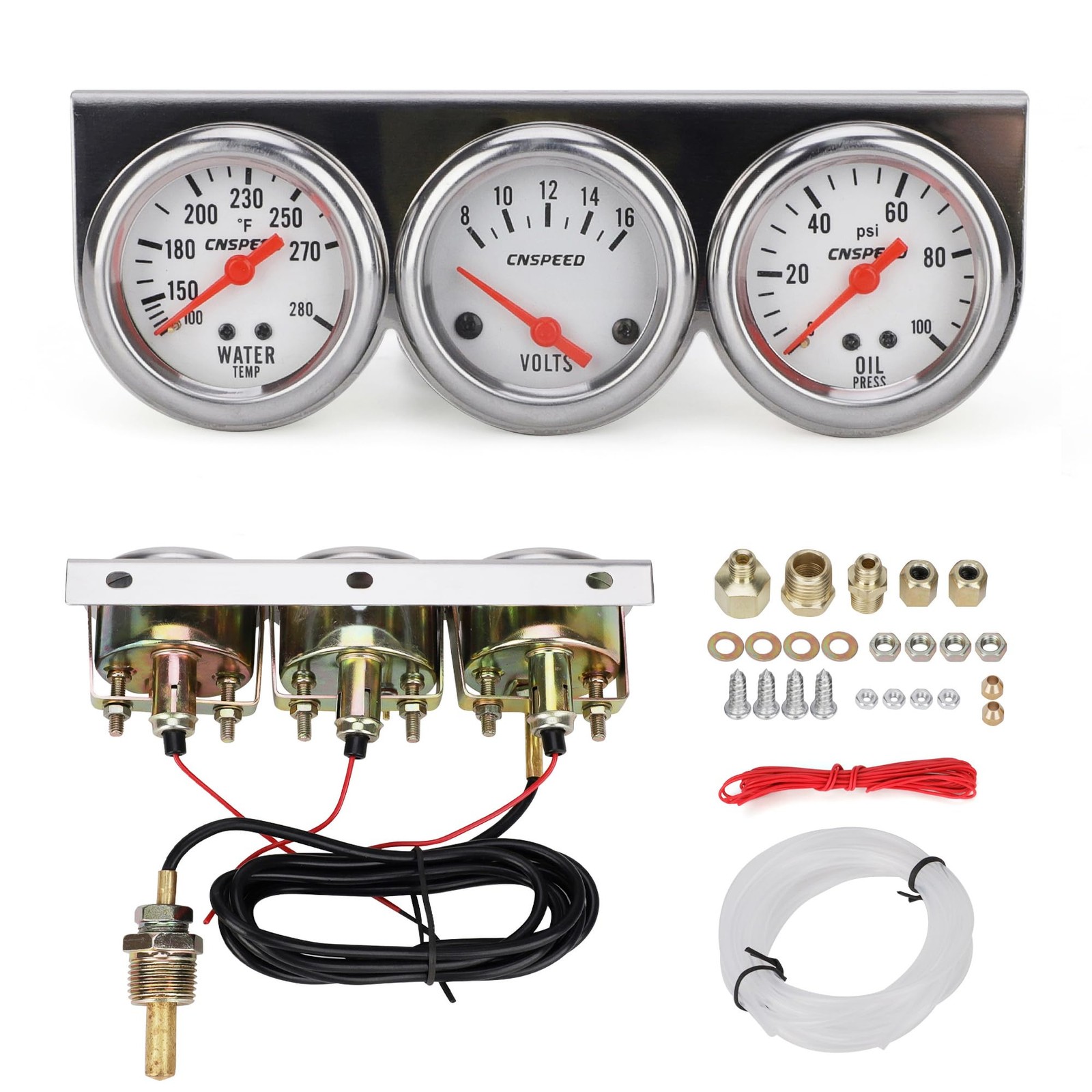 CNSPEED 2″ 52mm Triple Gauge Kit Volt, Water Temp, Oil Pressure Auto Gauge Set