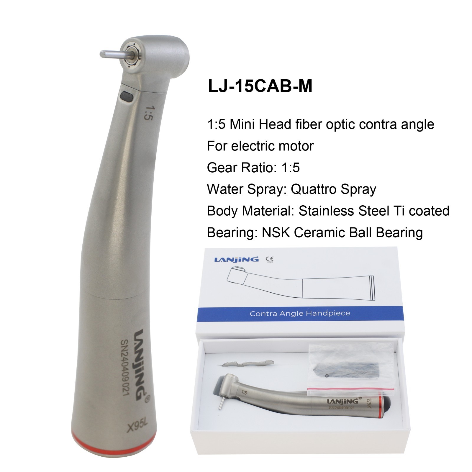 Dental Electric Handpiece 1:5 Fiber Optic Contra Angle MINI Head KaVo LUX M25L