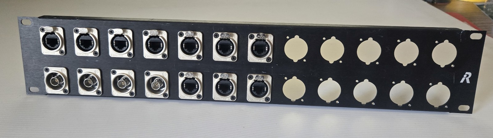 Neutrik NBB75DFI D BNC & NE8FDP Ethernet RJ45 Connector Riedel Rack Mount Panel