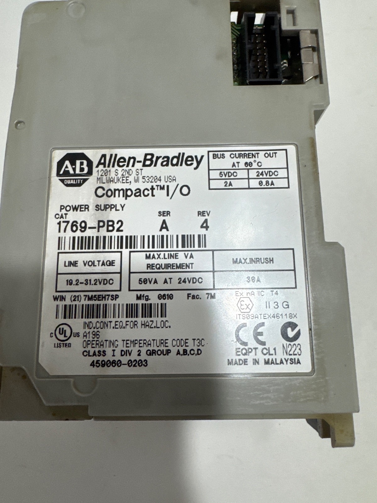 Allen-Bradley 1769-PB2 CompactLogix Power Supply Module Ser A Rev 4