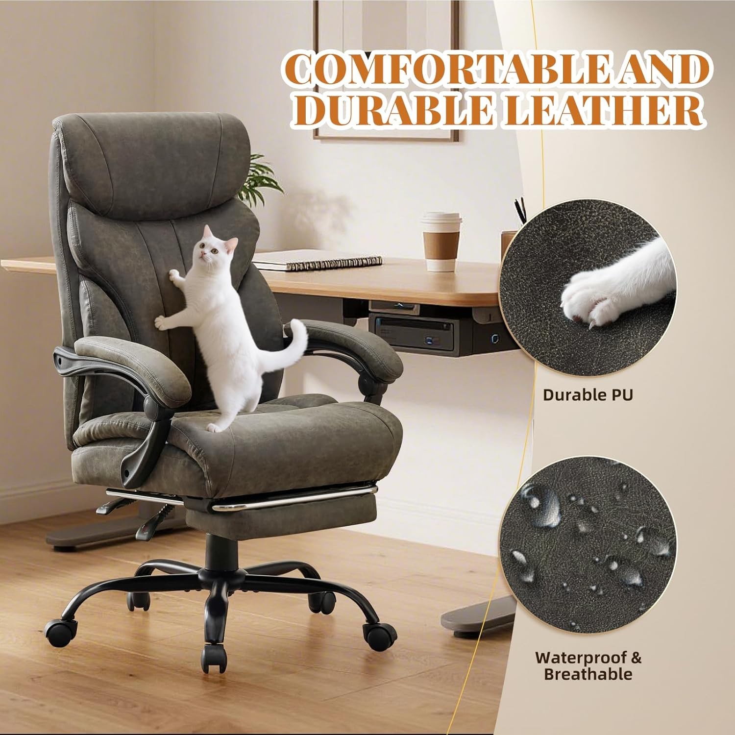 🚩Wide Ergonomic Computer Chair with Footrest, 500lbs Big and Tall Office Chair