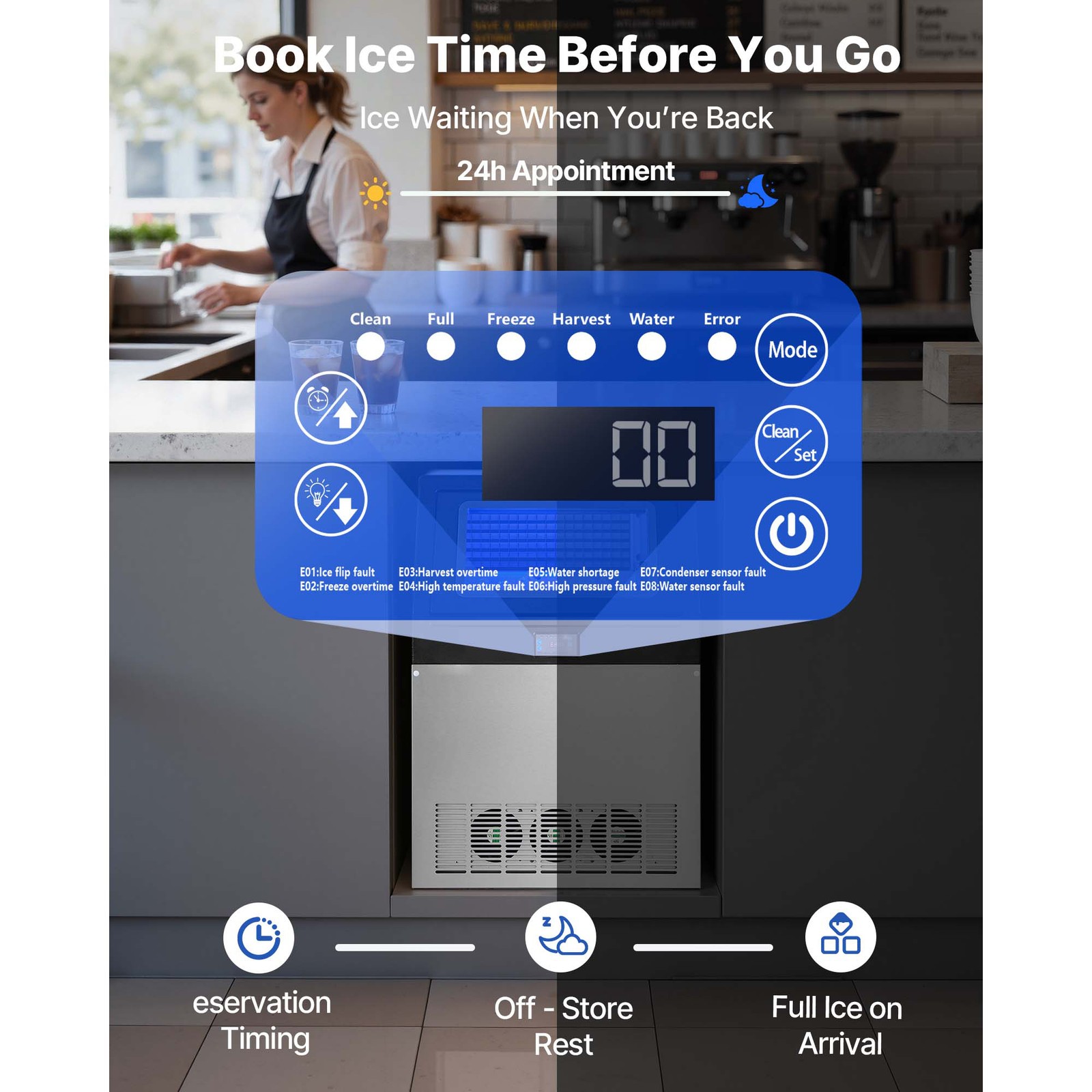 Uimoso 265lb/24h Commercial Ice Maker Stainless Ice Cube Machine W/85lbs Storage