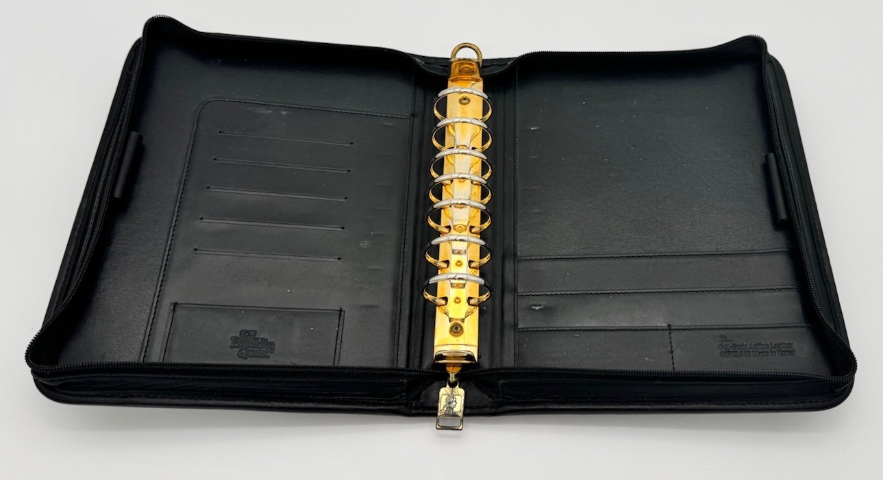 Franklin Quest Planner Full-Grain Anilin Leather Zip Around Classic Black Covey