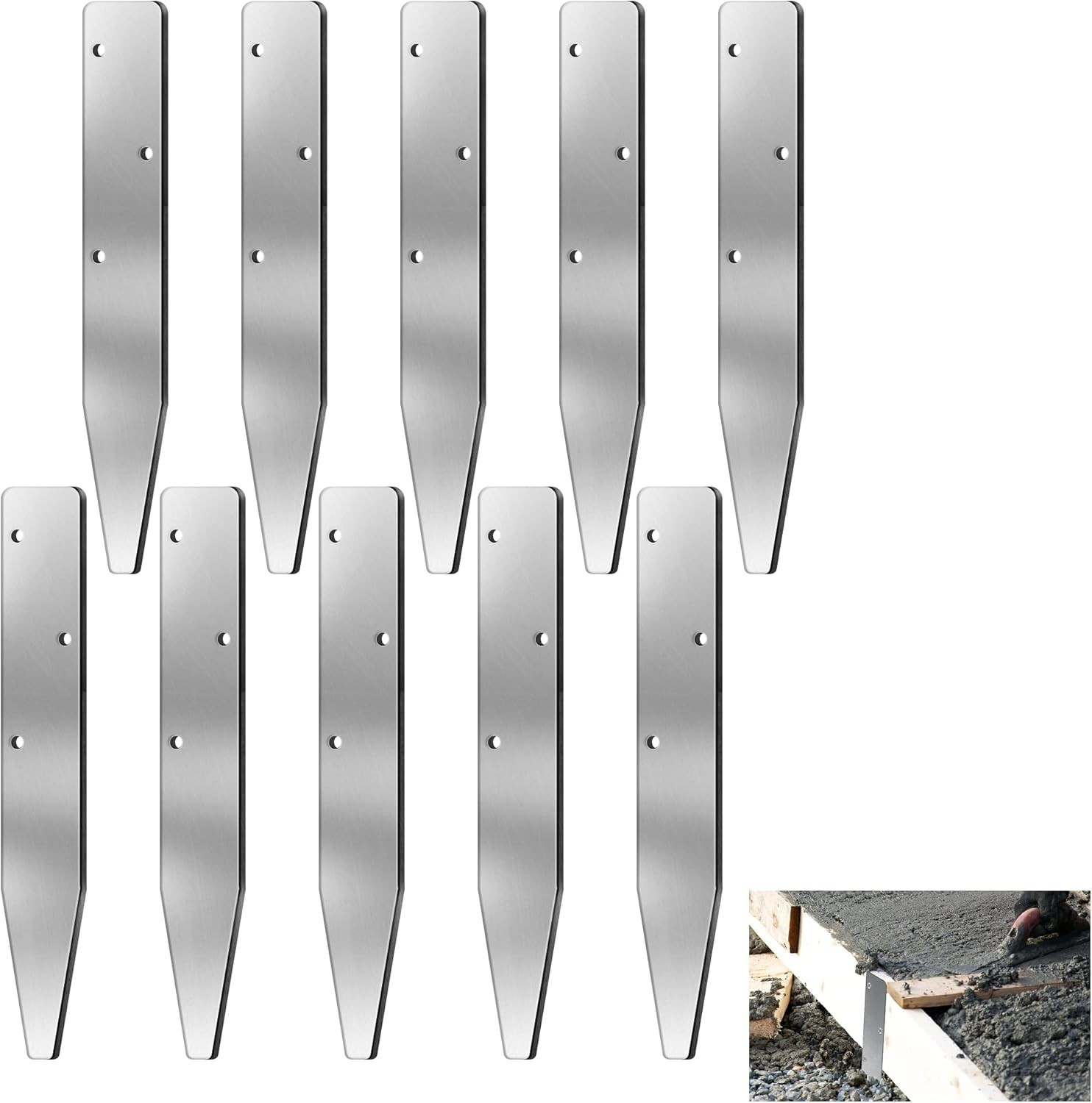 10PCS Flat Steel Stakes for Concrete Forms – 12 x 1.4in, Heavy Duty Solid Metal