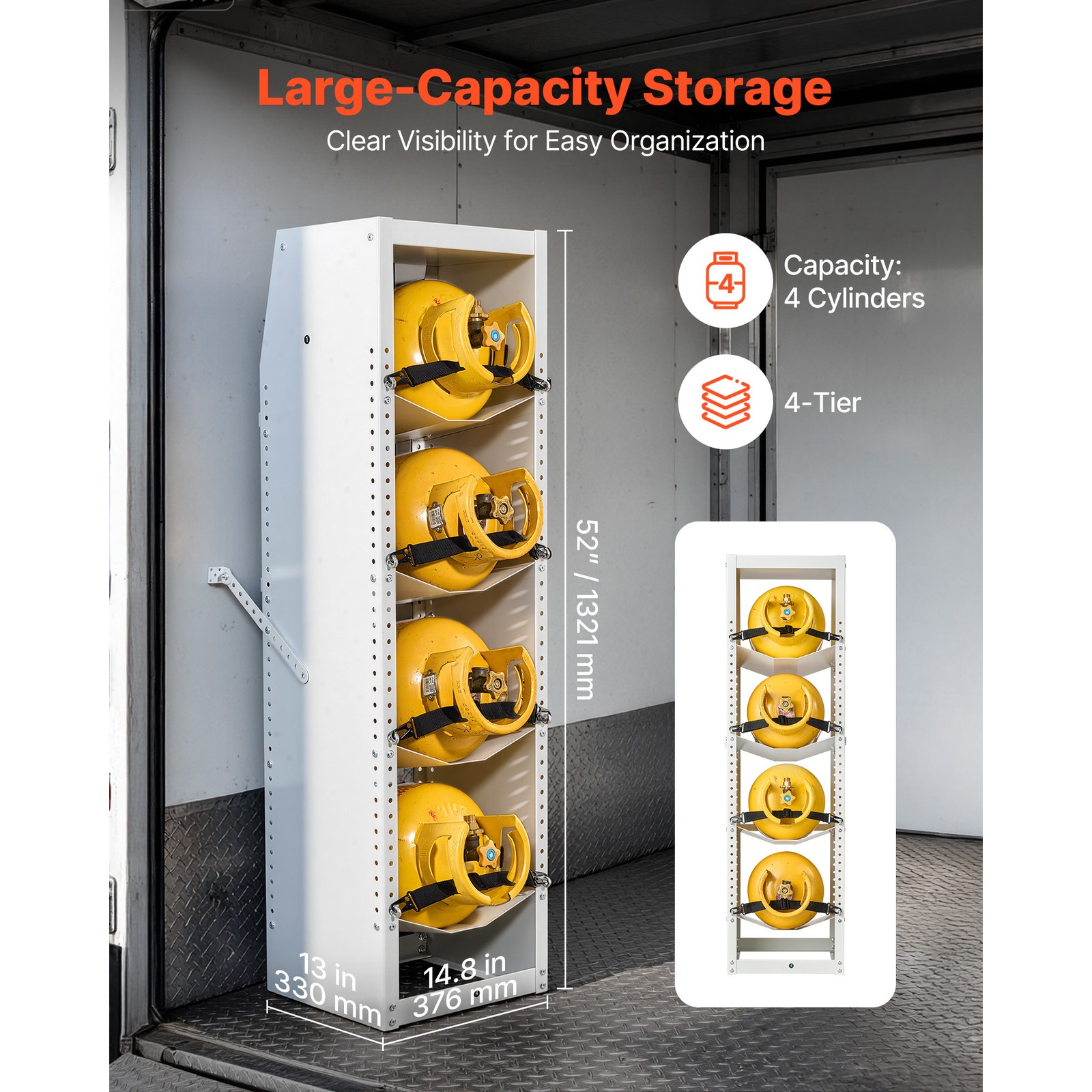 Uimoso Refrigerant Cylinder Storage Rack, 4-Tier, 14.8 x 13 x 52 in, White