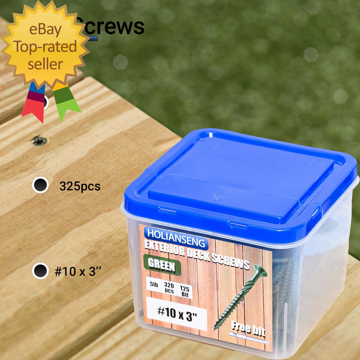 Deck Screws 3 Inch 5Lb Rust Resistant, Green Epoxy Coated Outdoor Screw Torx