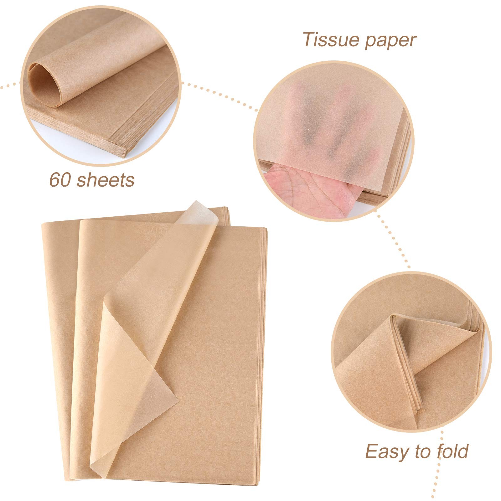60 Sheets Kraft Tissue Paper Bulk Brown Gift Wrap Art Paper Craft …