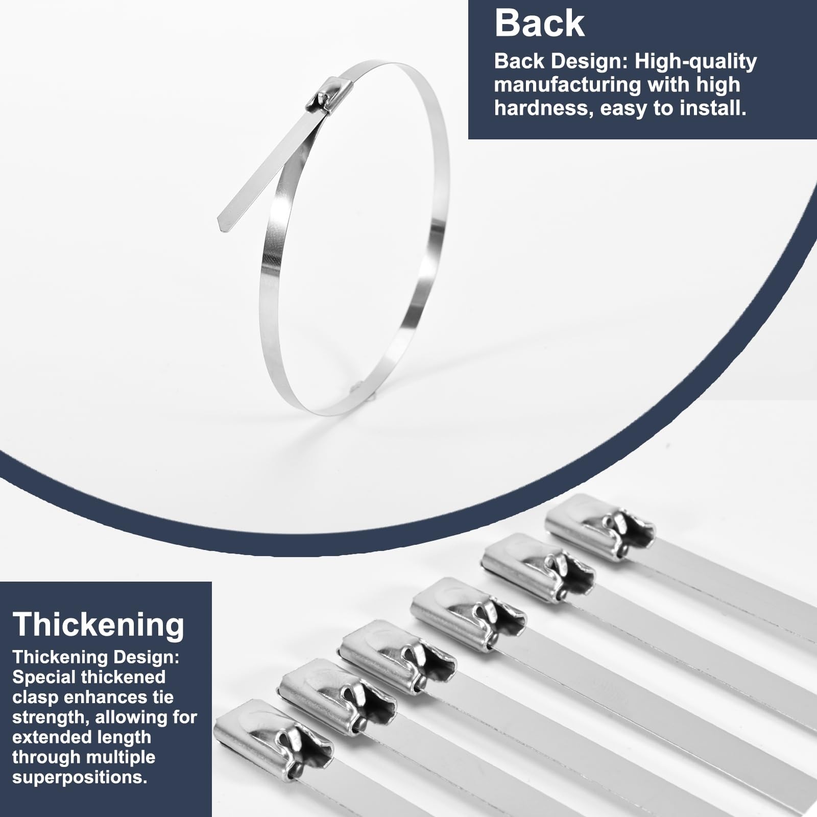 100-Pack Metal Zip Ties 11.8 inch, Heavy Duty 304 Stainless Steel Self-Locking C