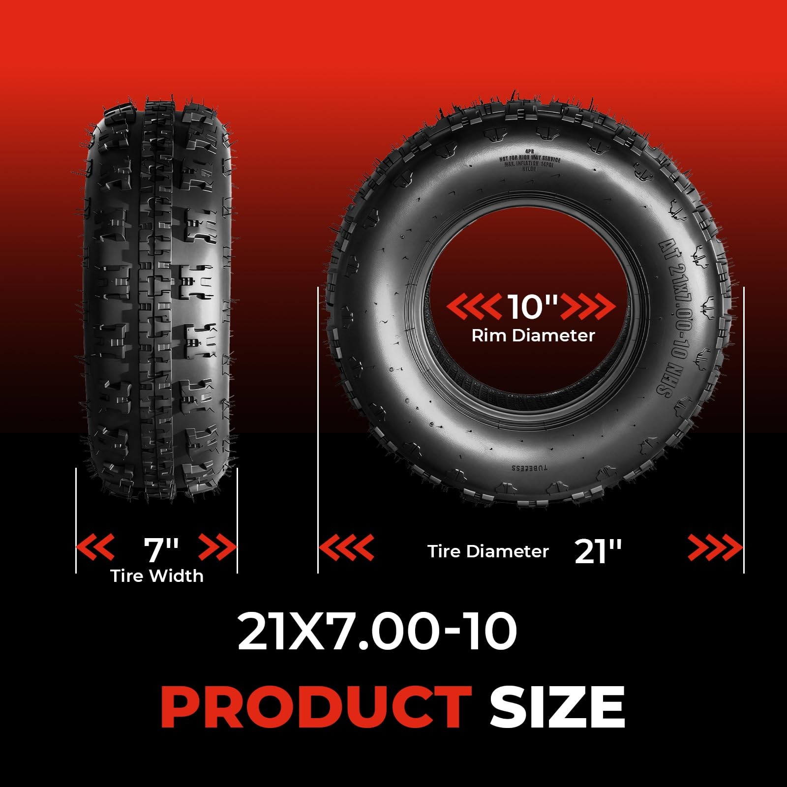 21×7-10 ATV UTV Tires All-Terrain 6PR Tubeless Non-Directional Set of 2