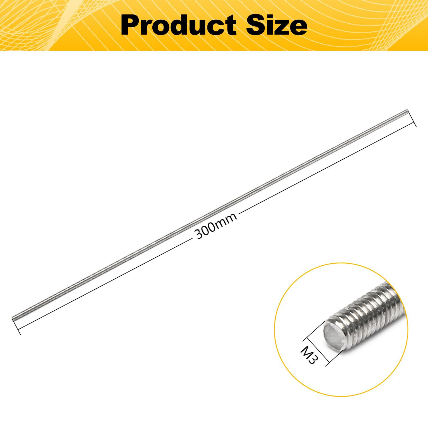5pc M3 x 300mm Fully Threaded Rods 304 Stainless Steel All Thread Studs Metric