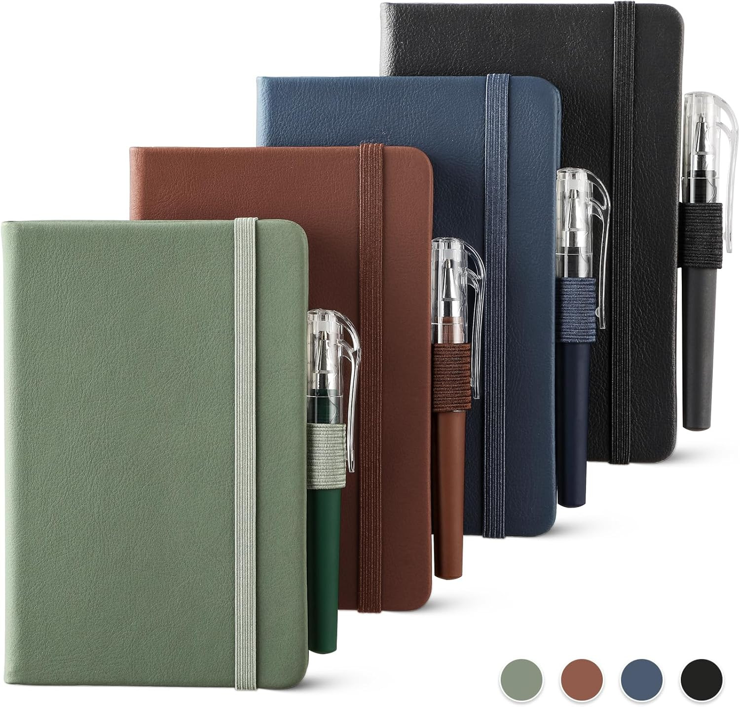 4 Pack Small Notebook Pocket Notebook, A6 Mini Leather Hardcover Journal, 3.7″ X