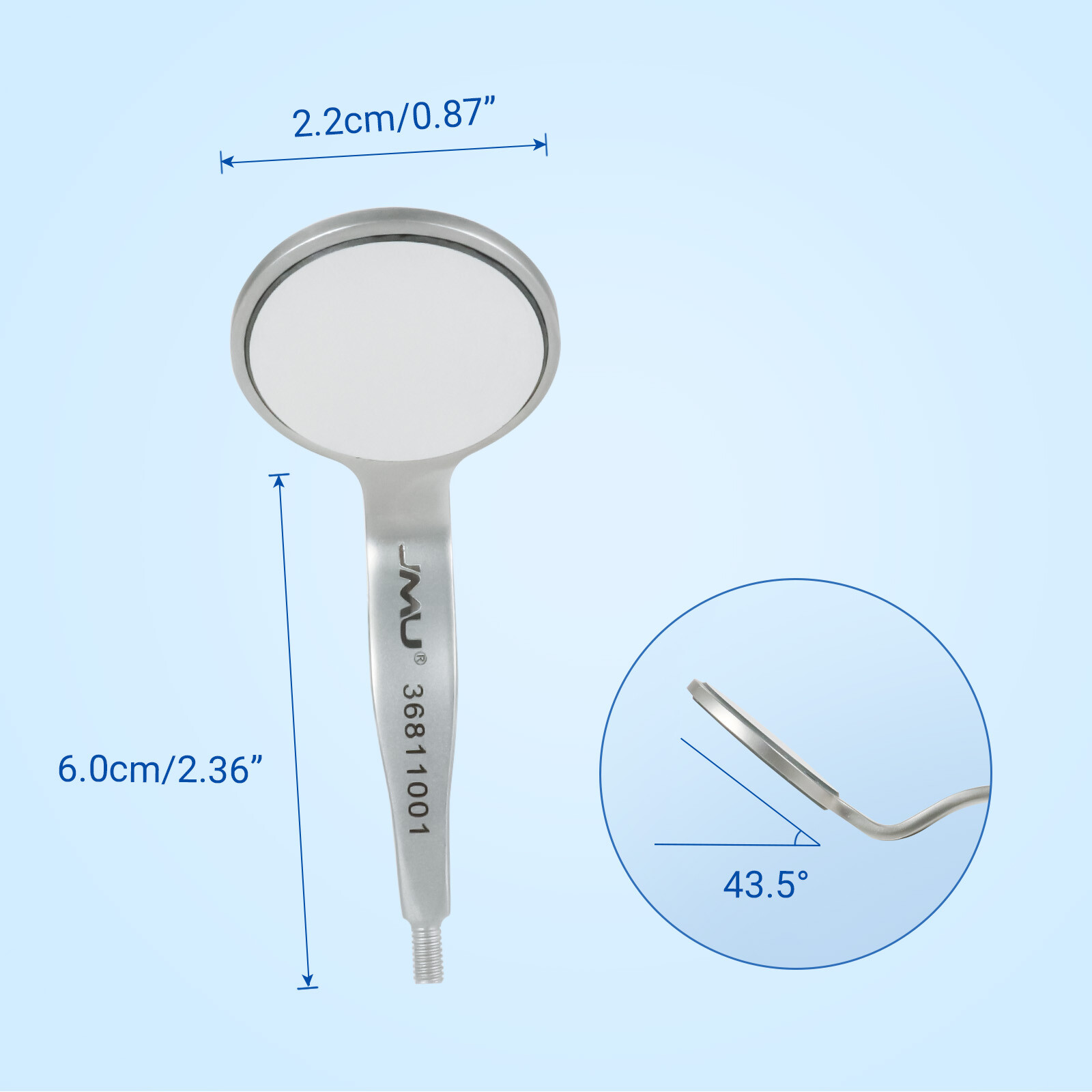 JMU 6X Dental Double Sided Mouth Mirror Front Surface 5# Simple Stainless Steel