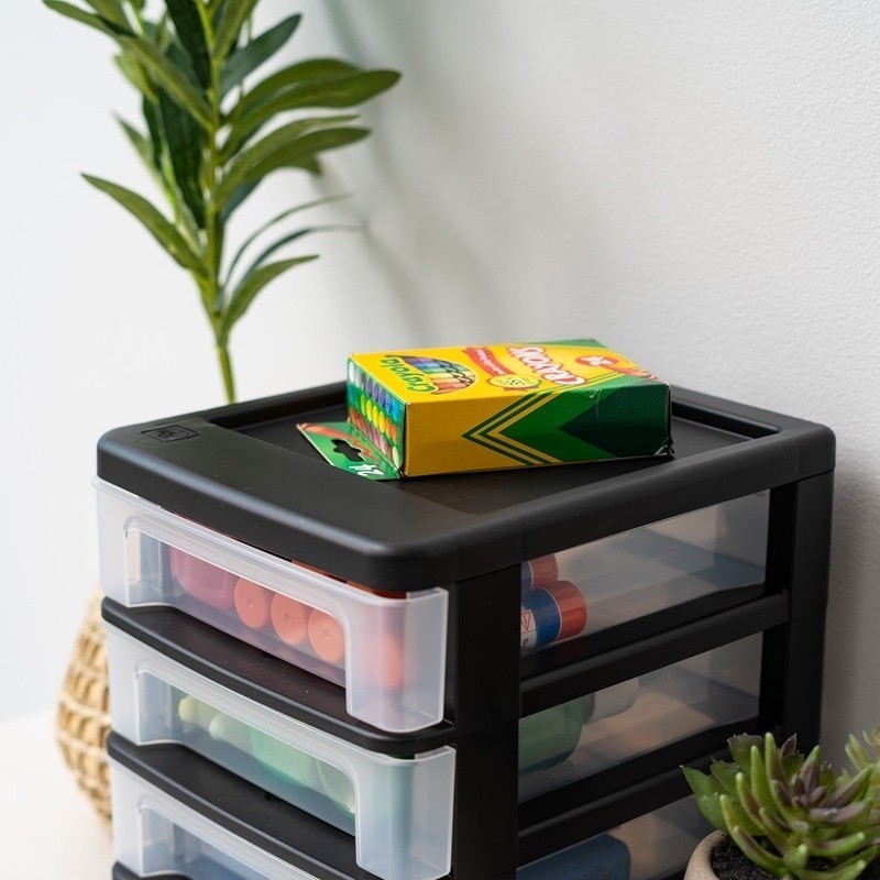 Stackable 4 Drawer Plastic Desktop Organizer Set of 2 Compact Storage Solution