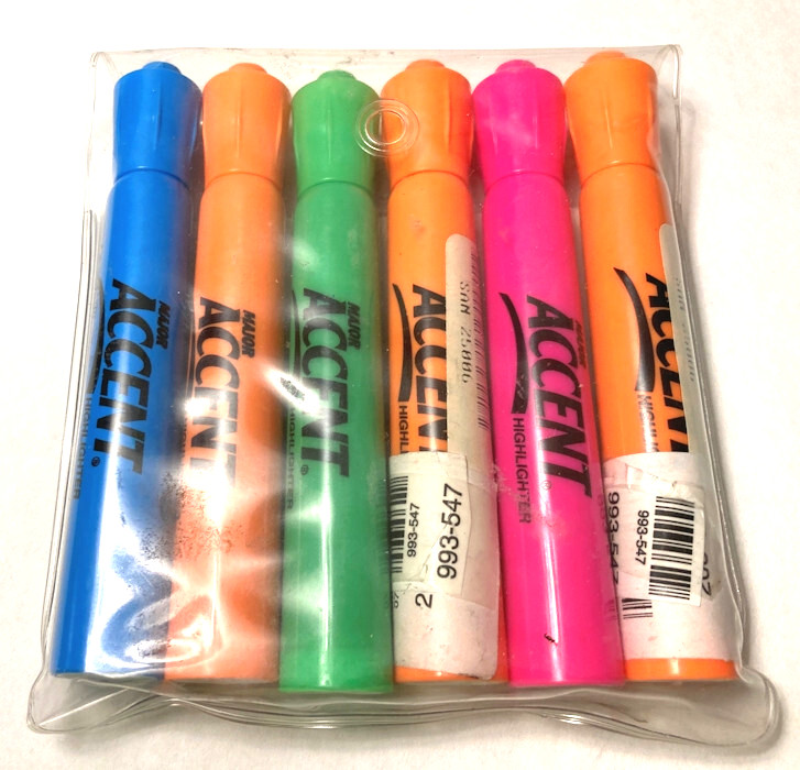 Sanford Major Accent Highlighter Markers 6 Pieces Blue Orange Green Pink Vintage