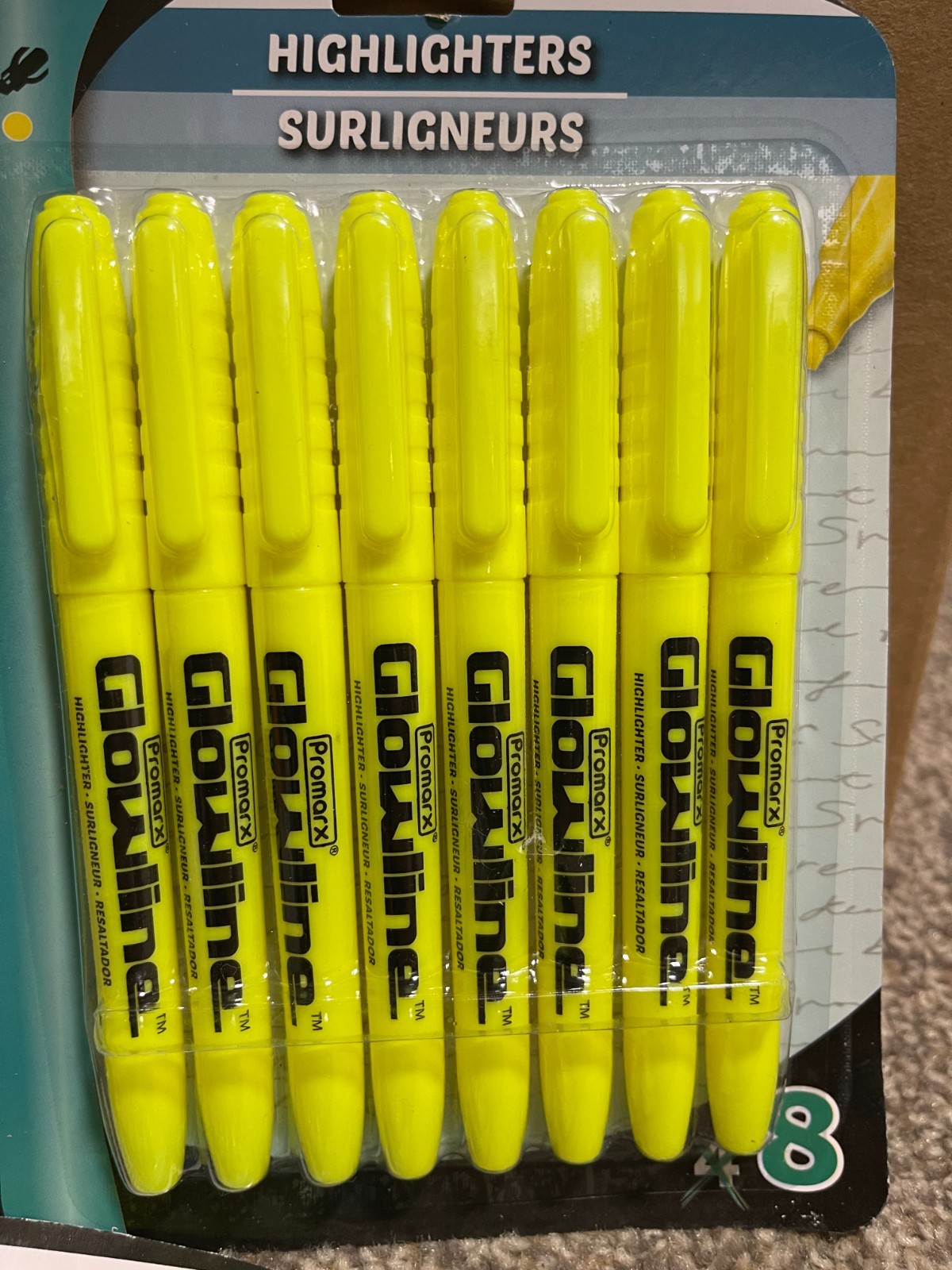 LOT OF 3 Promarx Glowline Highlighters, 8 ct/Pack Classic Yellow Highlighters