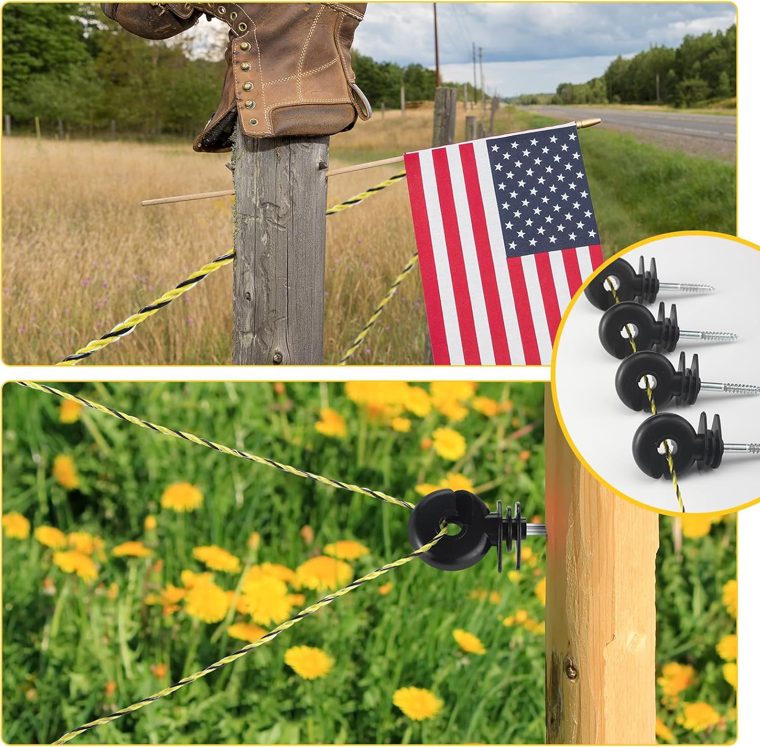52 Pcs Electric Fence Kit Include 1640 ft Poly Wire 25 Black Fence Ring Insulato