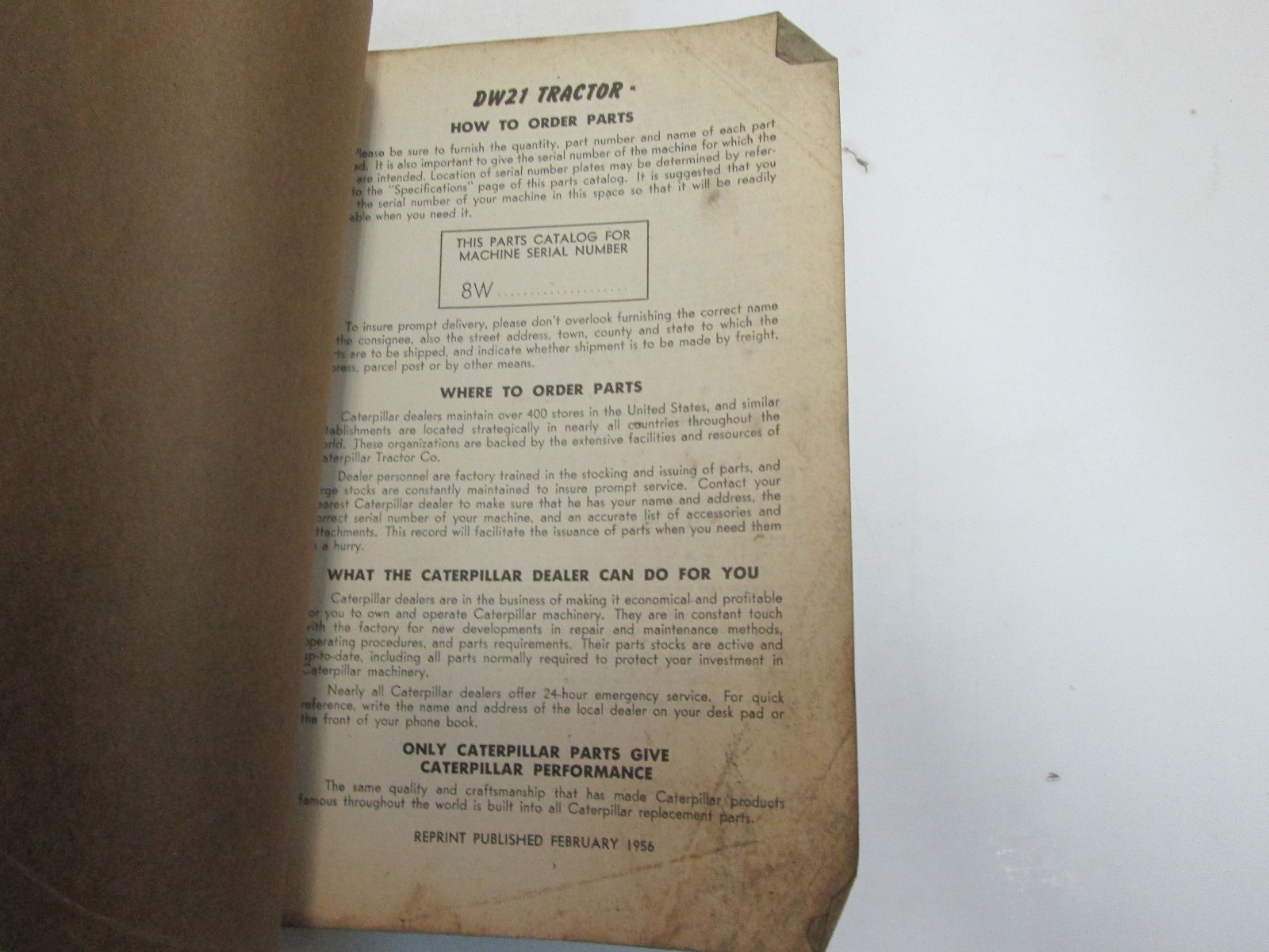 Caterpillar DW21 Tractor Parts Catalog Manual 8W1061 TO 8W1720 WORN STAINED OEM