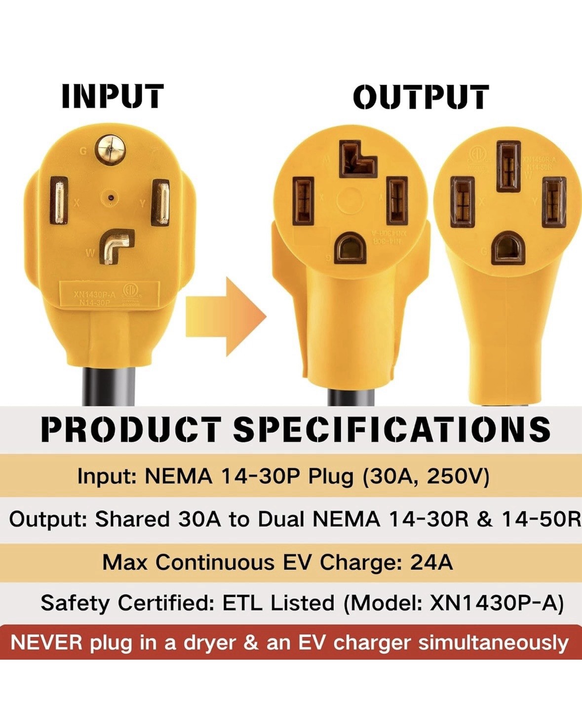 MECMO Dryer Outlet To EV Charger Adapter, NEMA 14-30P to 14-50R & 14-30R Adapter