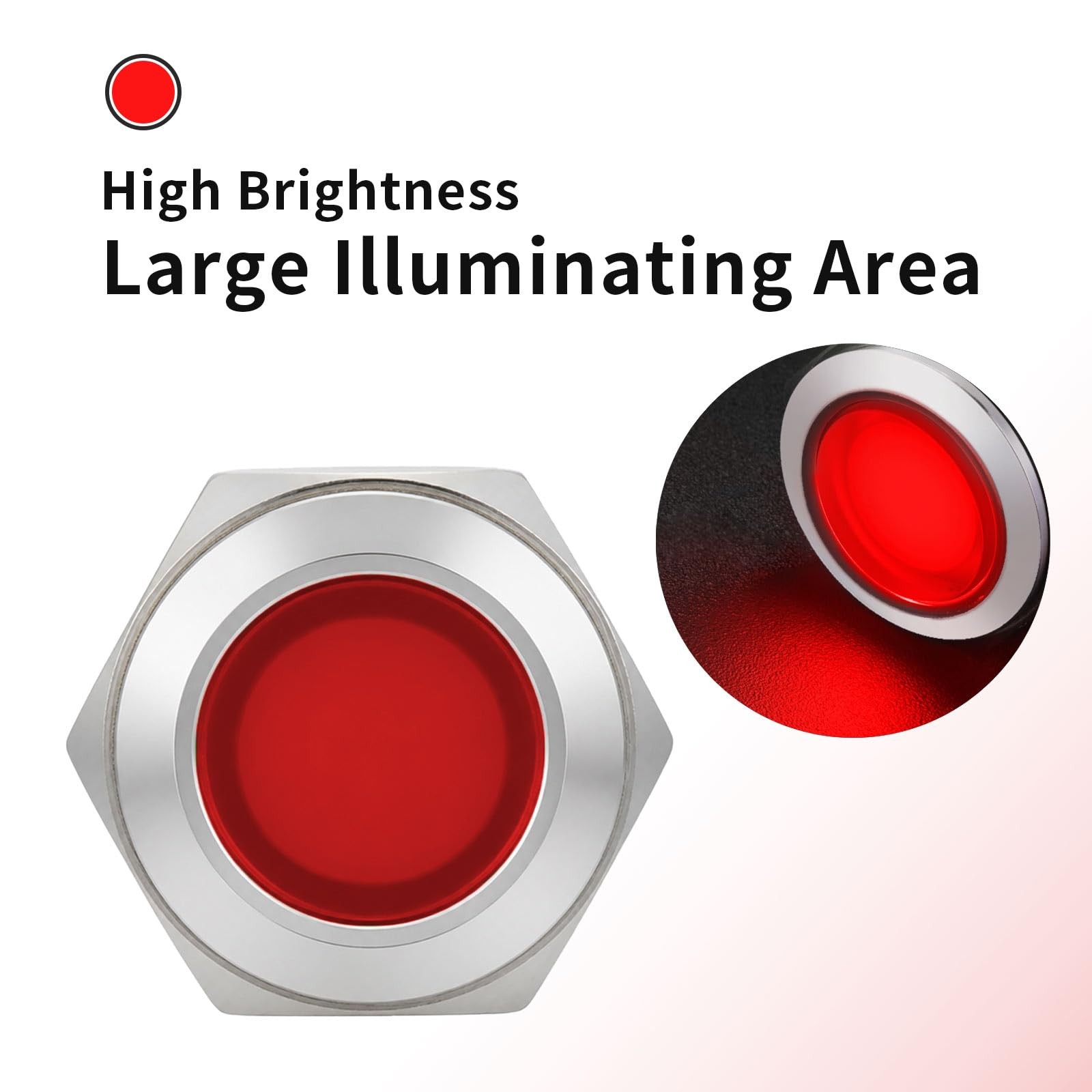 16mm 5/8in Indicator Light Stainless Steel 304 12V-24V 12-24 V AC/DC, Red