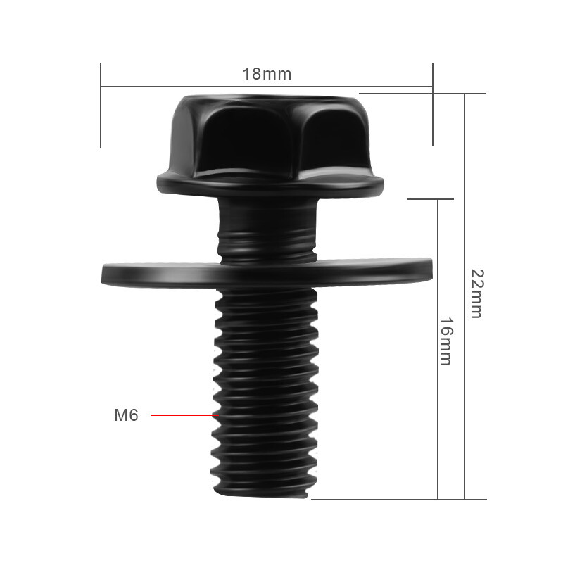 Car Auto Body Bolts Screws Fastener M6-1.0x 16mm Long- 10mm Hex- 17mm Washer USA