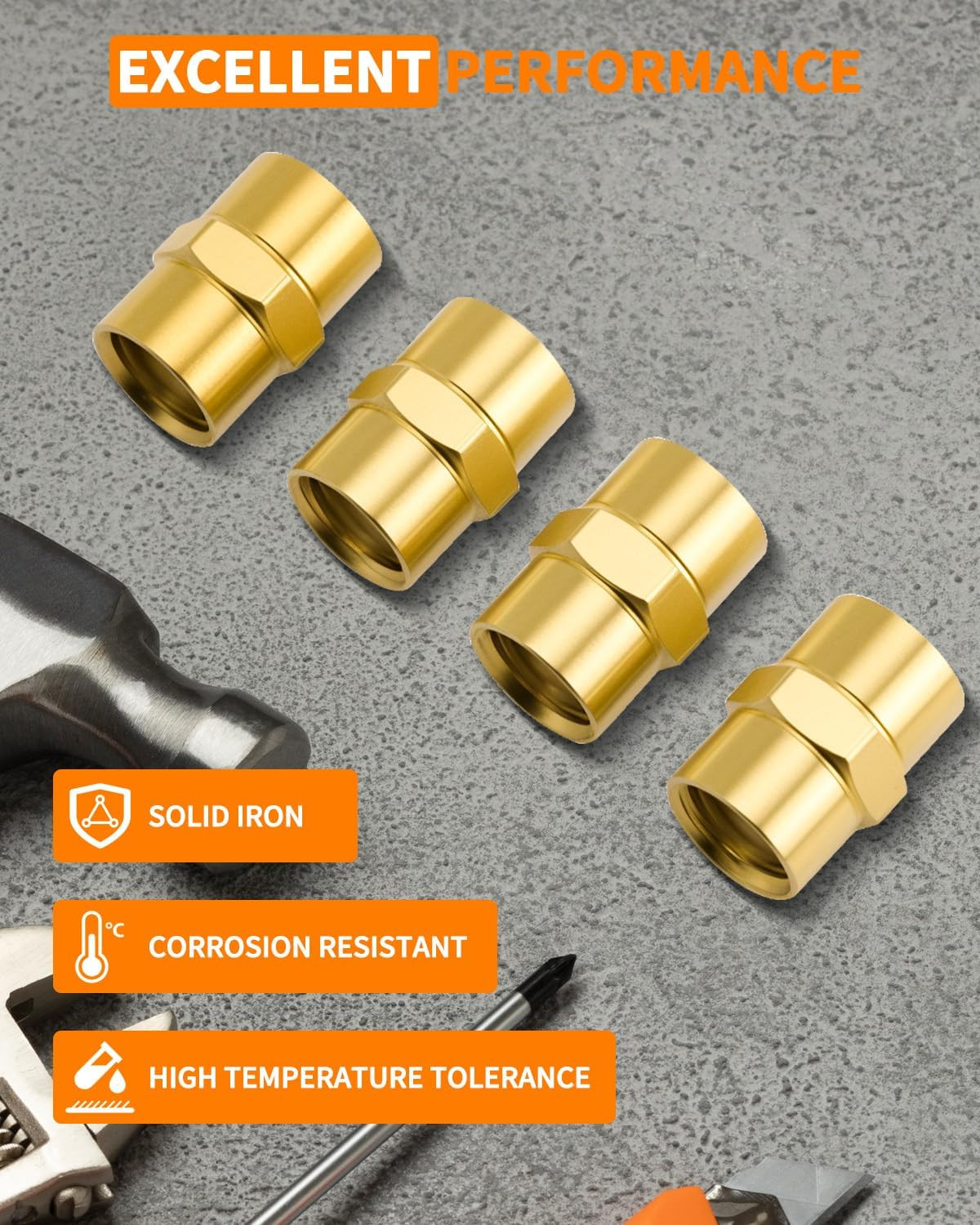 8 PCS Coupling, 1/4 NPT Coupler Female to Female Hex Head Pipe Fitting, Compress