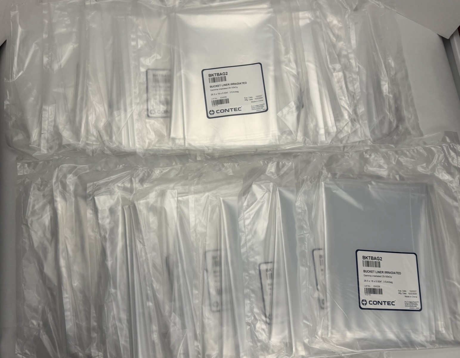Contec BKTBAG2 Irradiated Bucket Liners 25-50kGy 26.5x18x0.004″ Qty.15×3 -45 bag