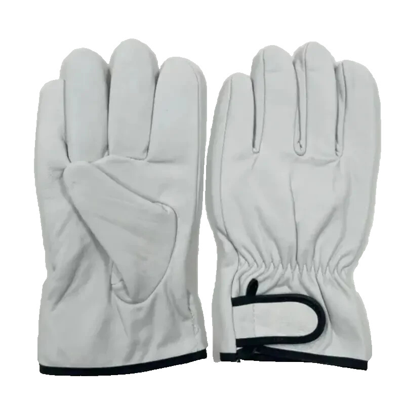 12 Pairs White Goatskin Leather Work Gloves – Heavy Duty, Soft, Adjustable Cuff
