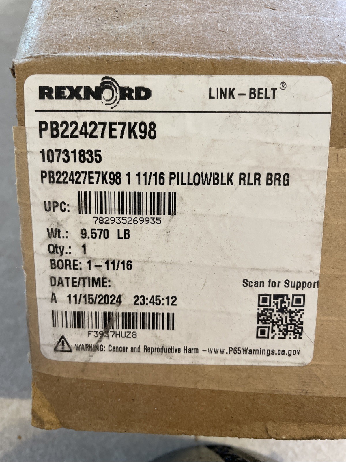 Rexnord 1 11/16 In Cast Iron Setscrew Locking 2 Bolt Pillow Block PB22427E7K98