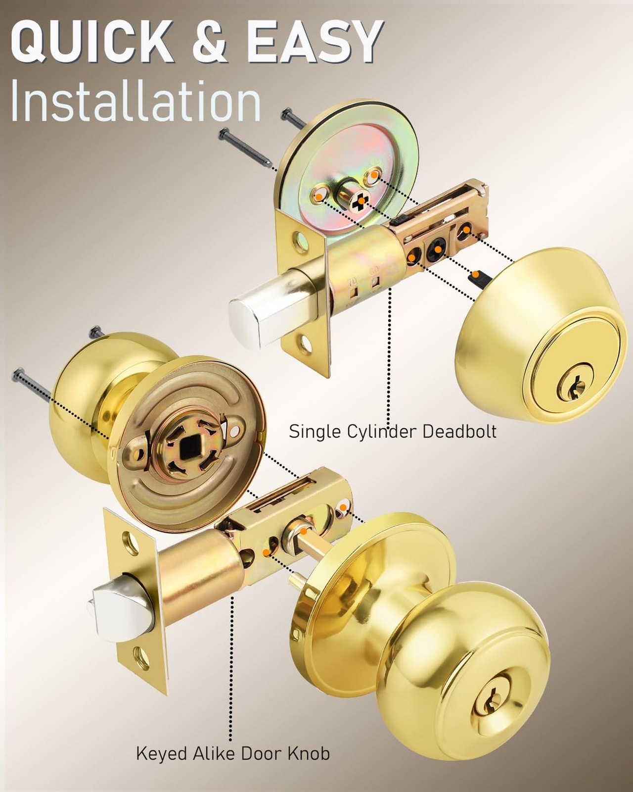 6 Pack Keyed Alike Front Door Knob and Deadbolt Set, Entry Door Locksets with…