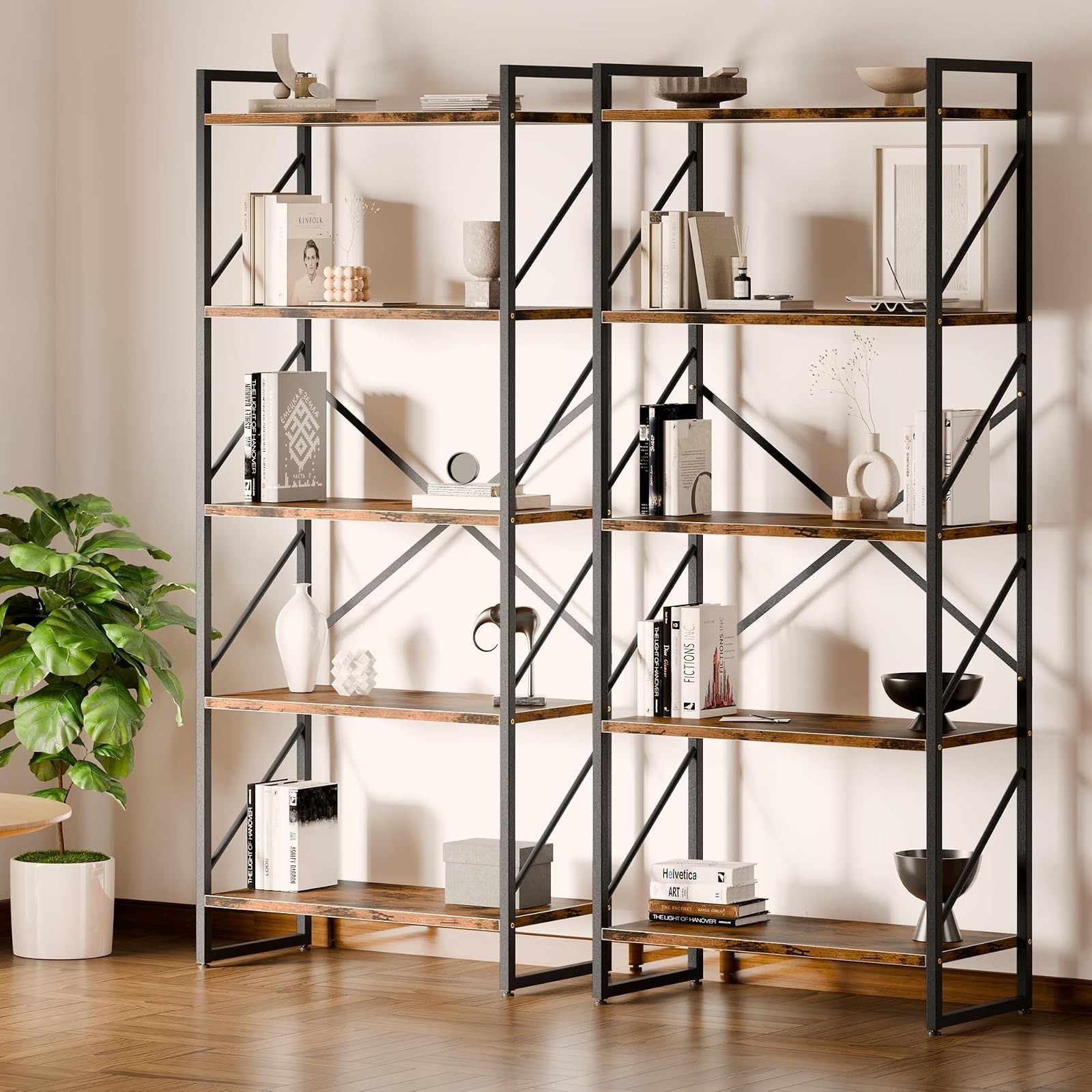 Shintenchi 5 Tier Bookshelf – Modern Industrial Bookcase for Home & Office