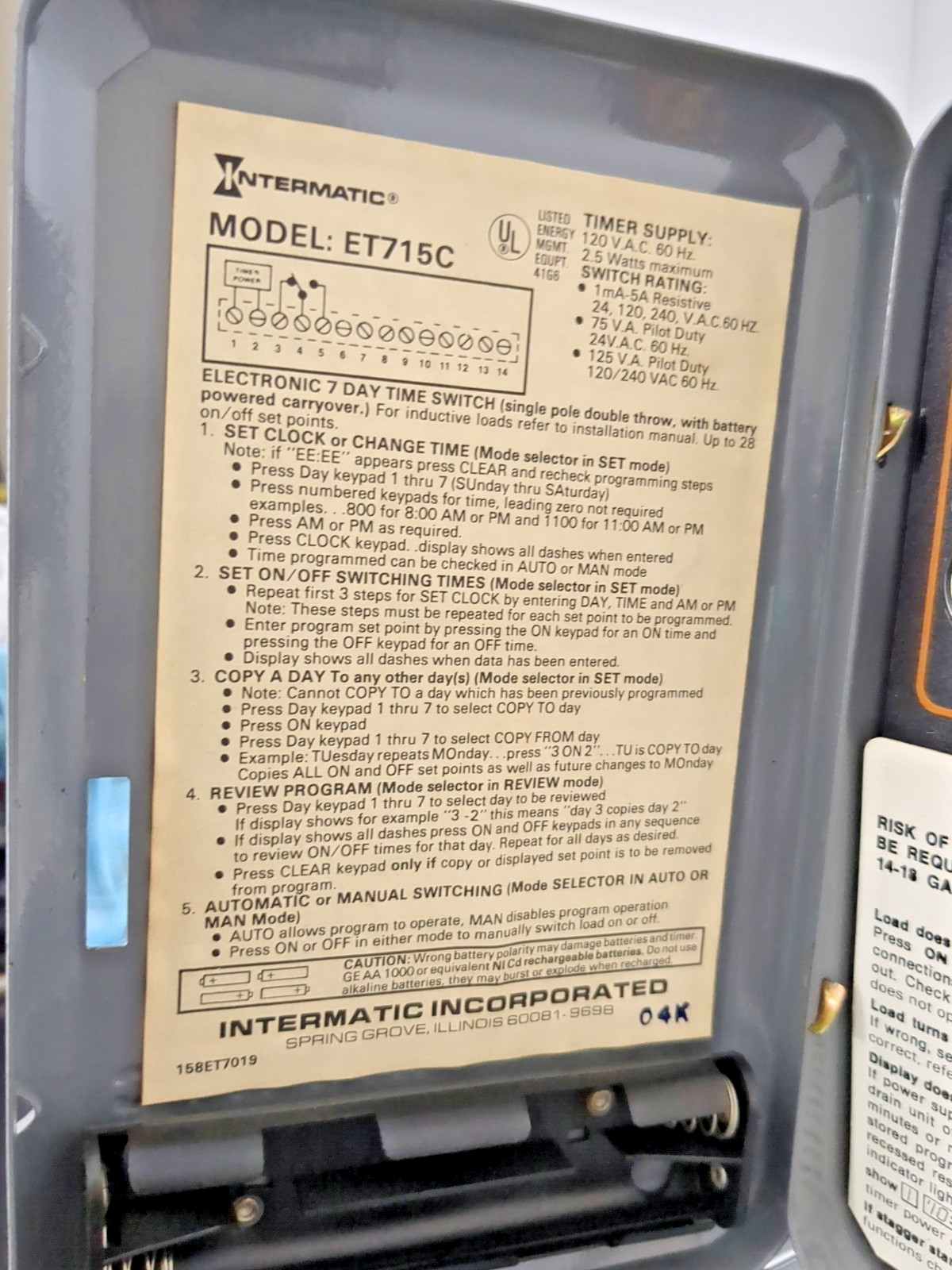 Intermatic ET715C Time Switch Clock Sprinkler Programmable
