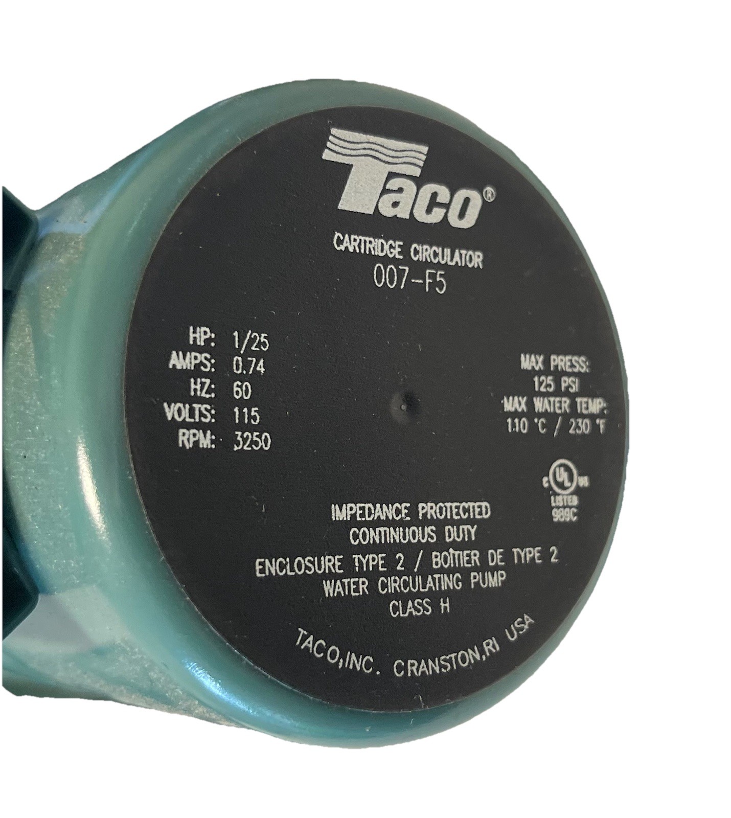 New! Taco 007-F5 Cast Iron 00 Series Circulator 1/25 HP