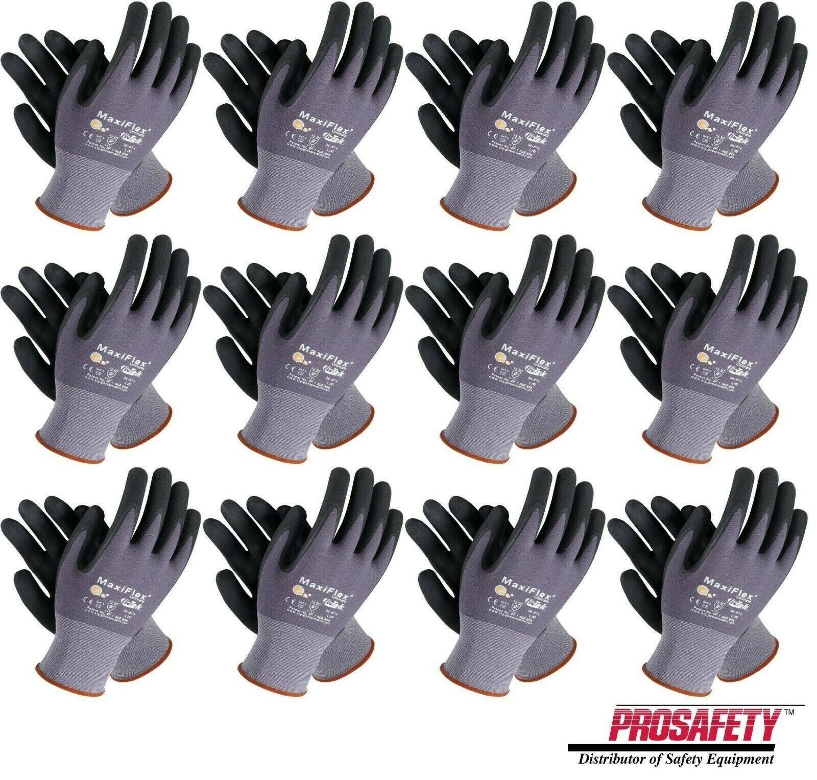 12 PR. 34-874 MaxiFlex Ultimate Foam Nitrile Grip Coated PROTECTIVE WORK GLOVES