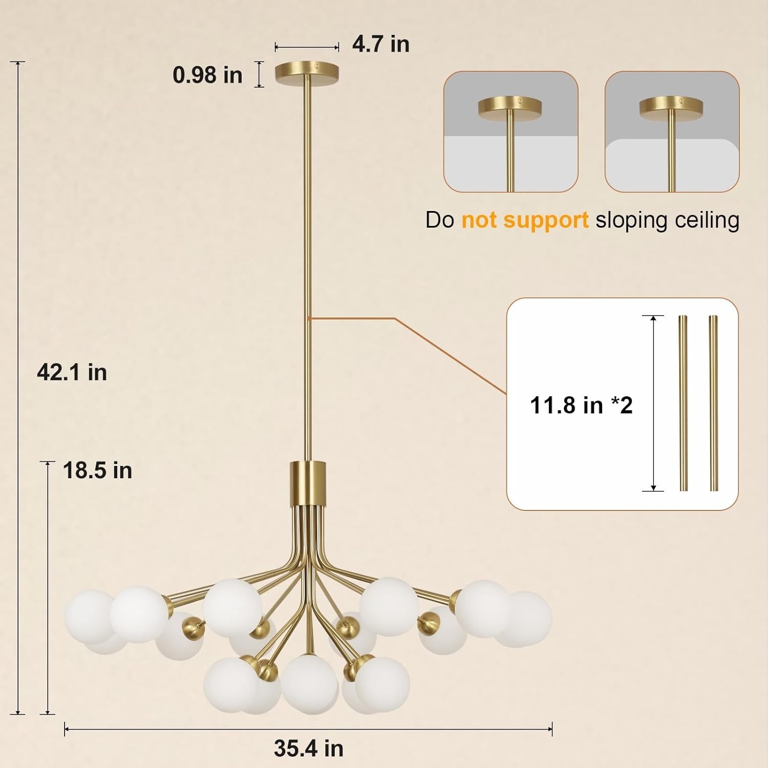 Gold Sputnik Chandelier 18-Light Glass Globe 35.4″ Mid Century G9