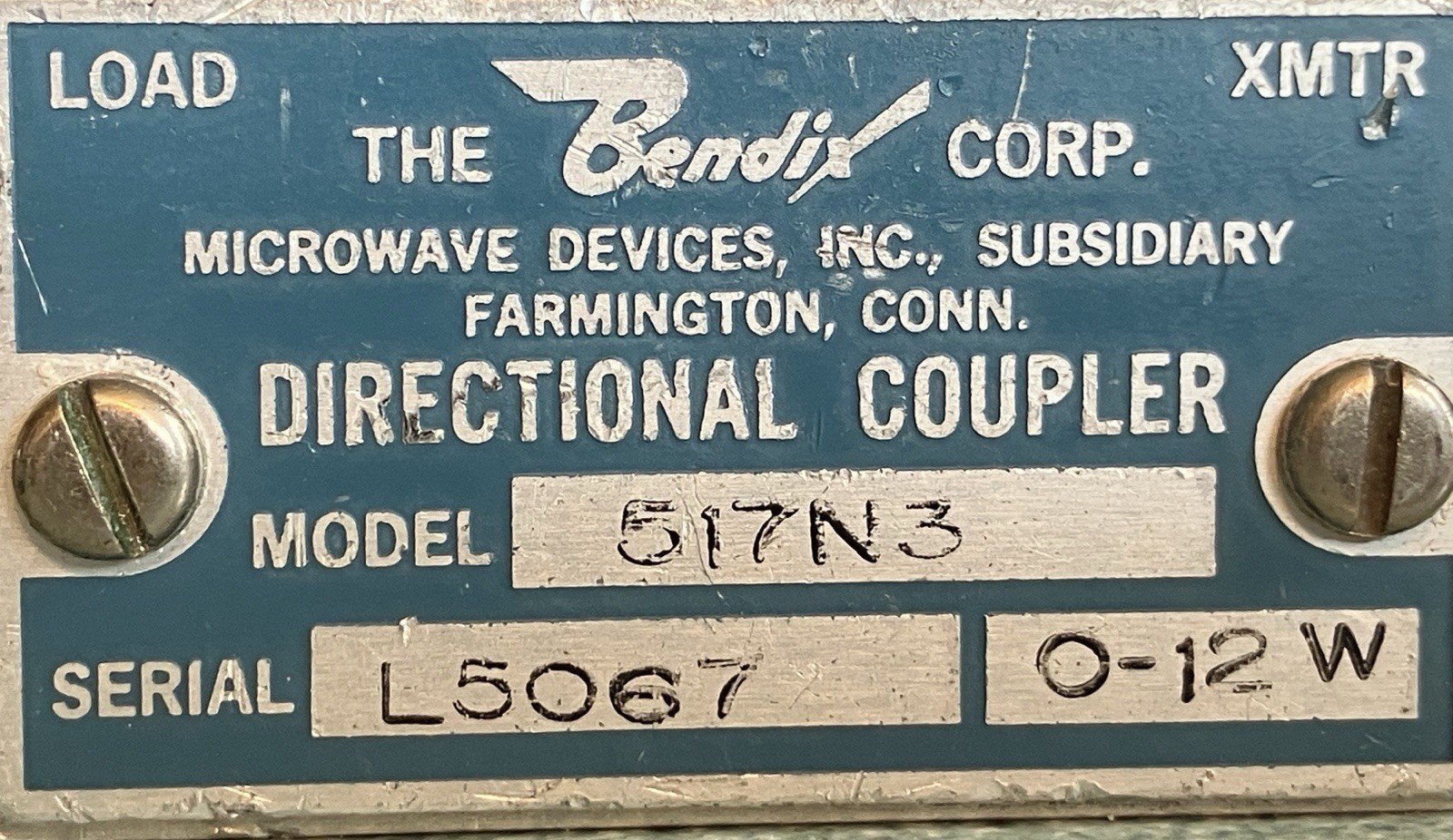 Bendix – DIRECTIONAL COUPLER – Microwave Devices – Model 517N3 -Power 0-12 Watts