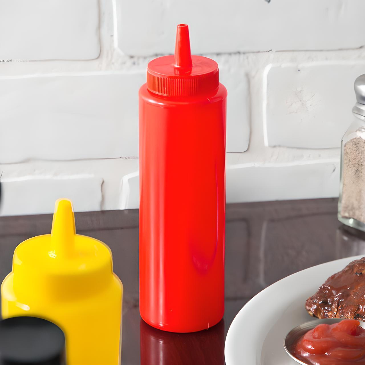 OCS Parts 8 Ounce Condiment Squeeze Bottles | Set of 3 Clear, Yellow, and Red